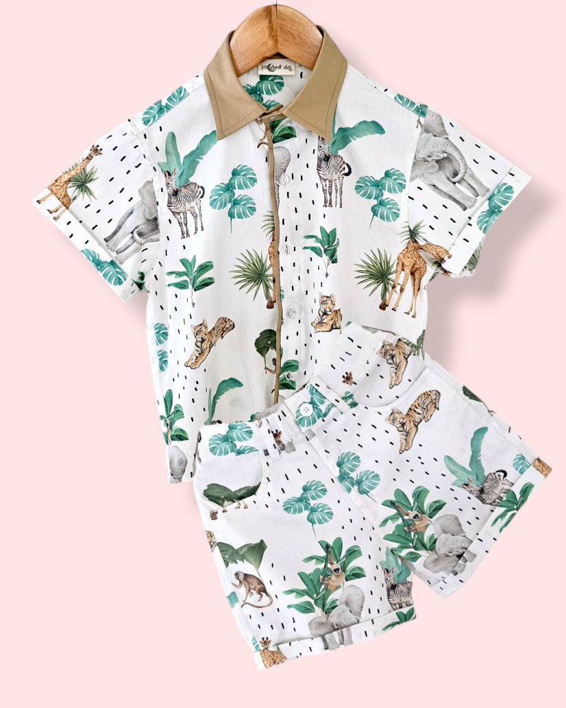 Safari Adventure Boys Cotton Shirt & Shorts Set