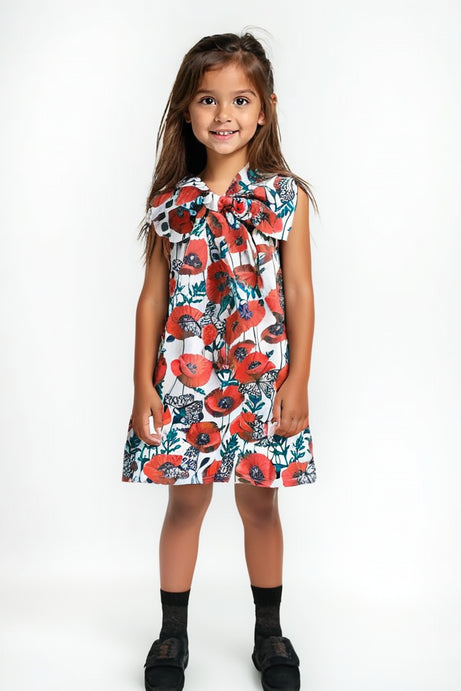 Poppy Bloom Bow Floral Cotton Dress