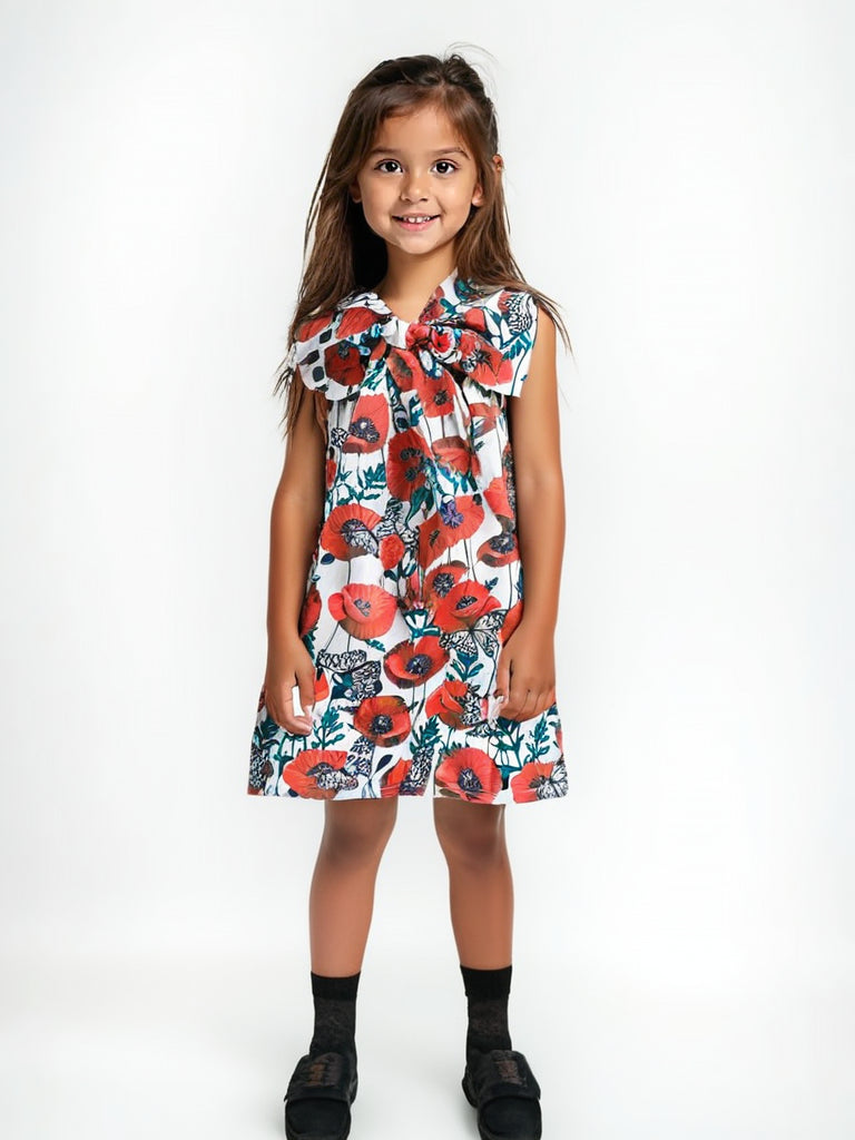 Poppy Bloom Bow Floral Cotton Dress