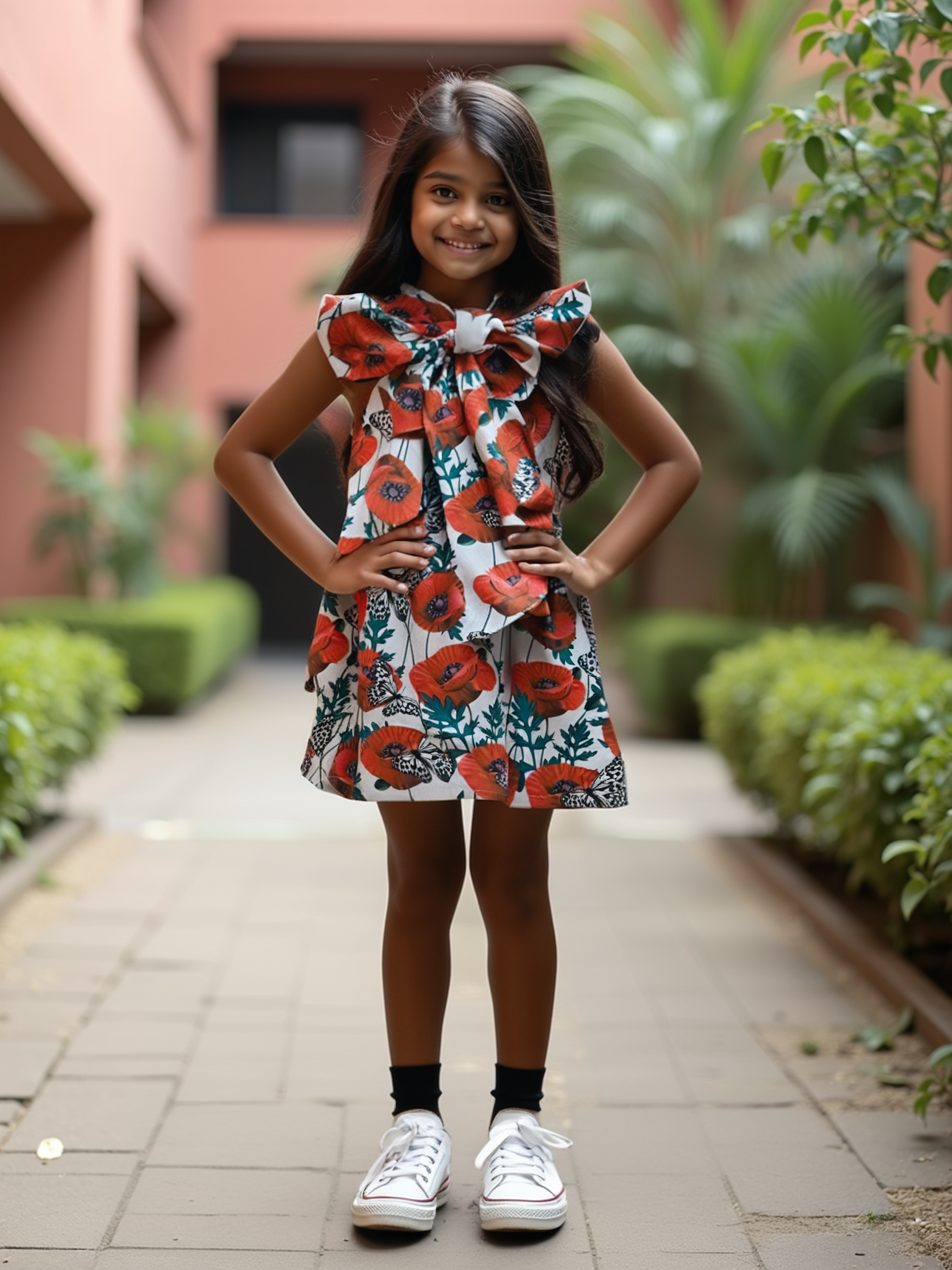 Poppy Bloom Bow Floral Cotton Dress