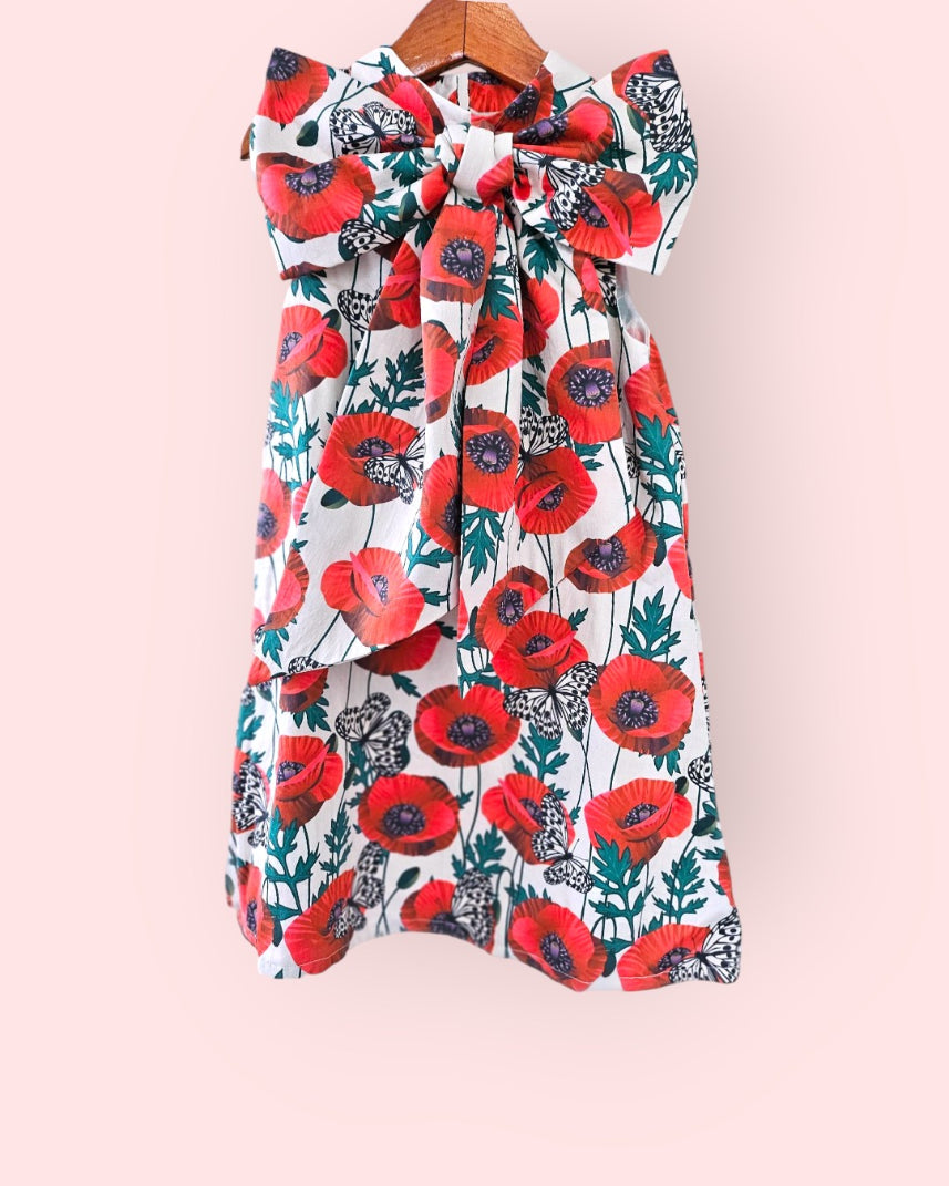 Poppy Bloom Bow Floral Cotton Dress