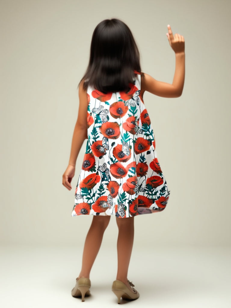 Poppy Bloom Bow Floral Cotton Dress