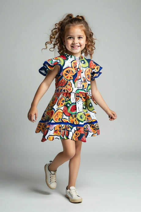 Citrus Splash Ruffle Colourful cotton Dress