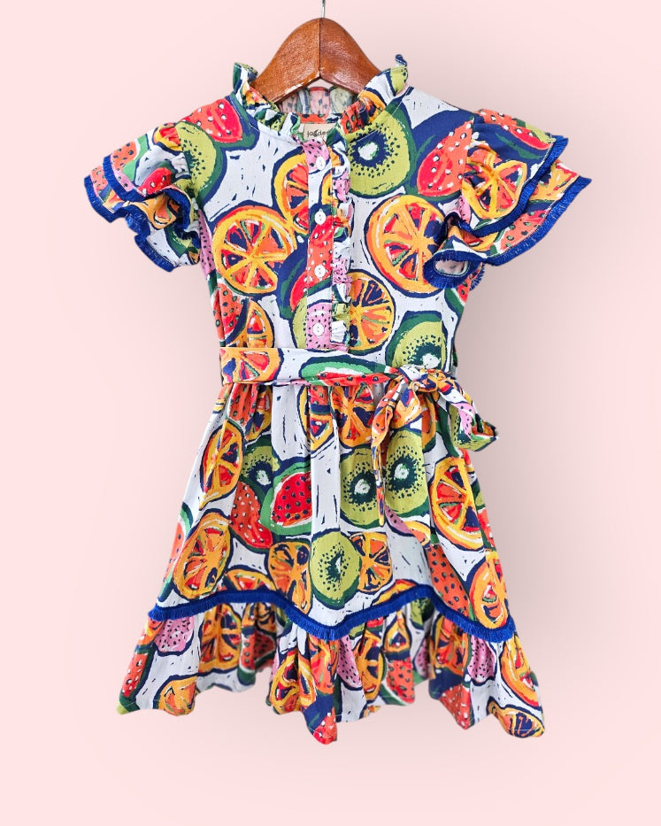 Citrus Splash Ruffle Colourful cotton Dress