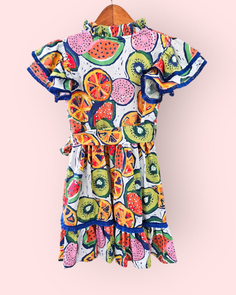 Citrus Splash Ruffle Colourful cotton Dress