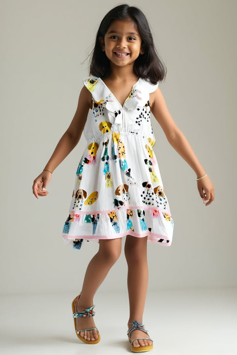 Puppy Parade Ruffle Cotton Dress