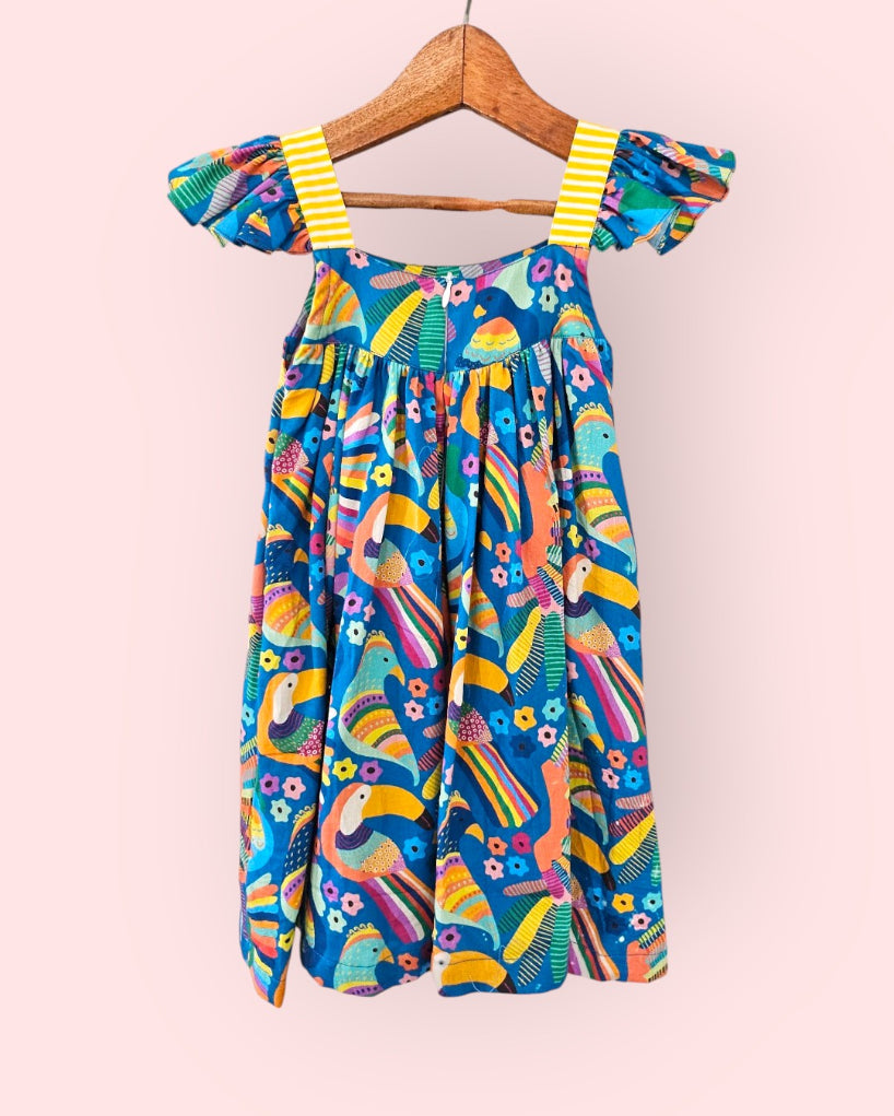 Tropical Tweet Bird Cotton Blue Dress