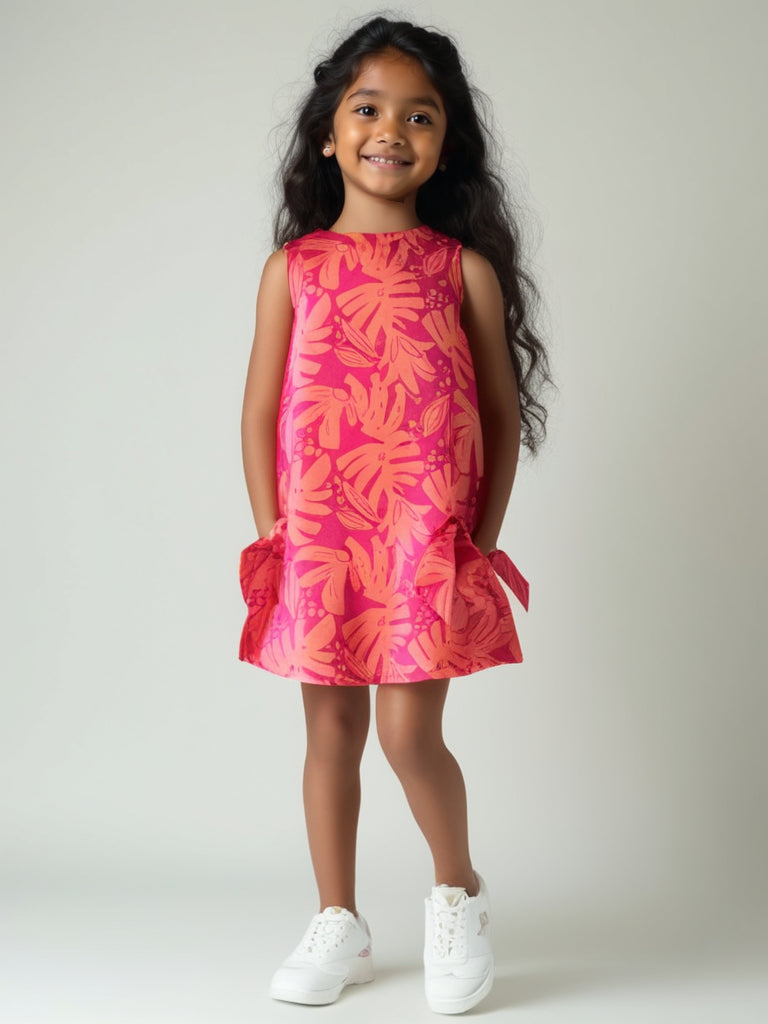 Monstera Bloom Cotton Orange Shift Dress