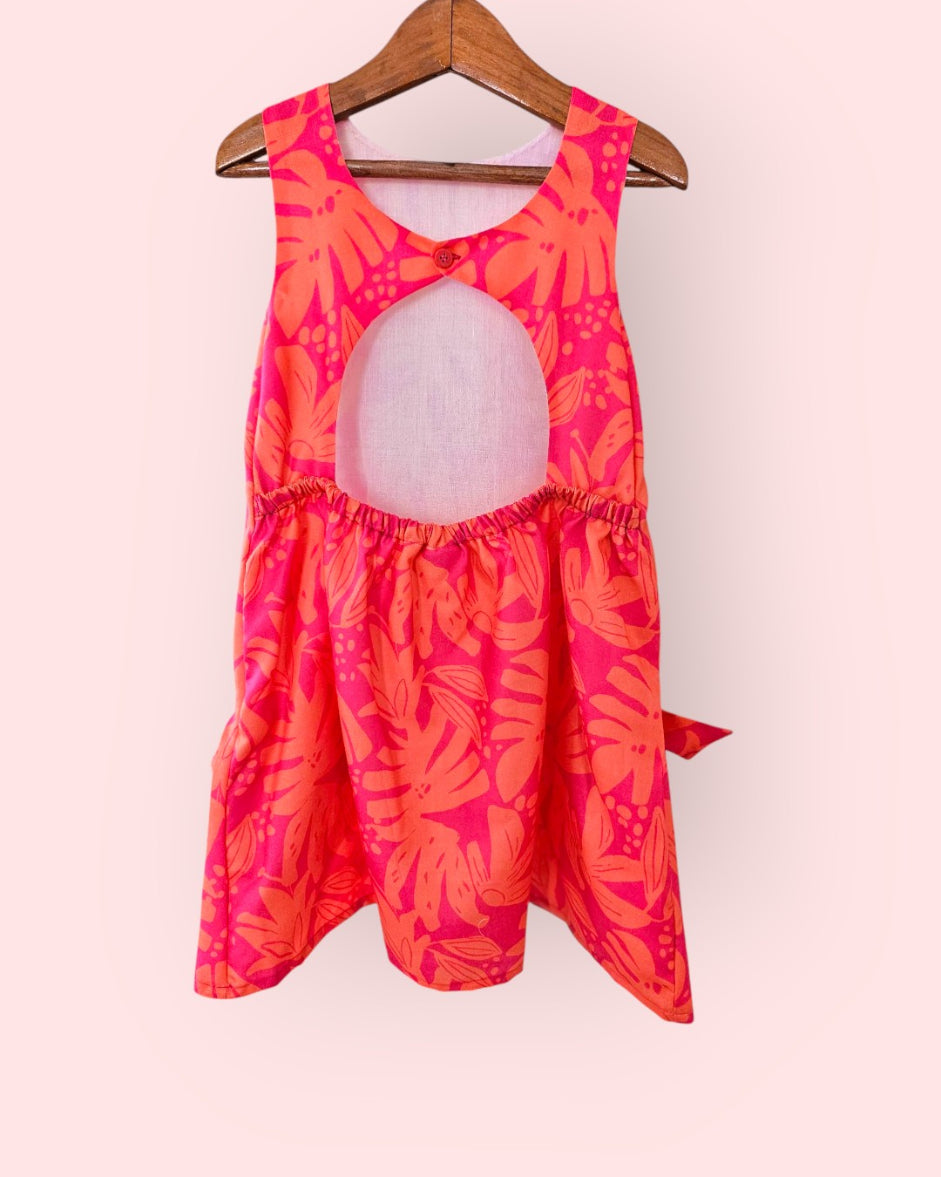 Monstera Bloom Cotton Orange Shift Dress