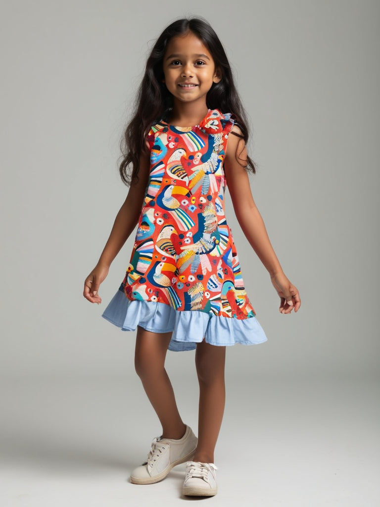 Toucan Tango Ruffle Cotton Red Dress