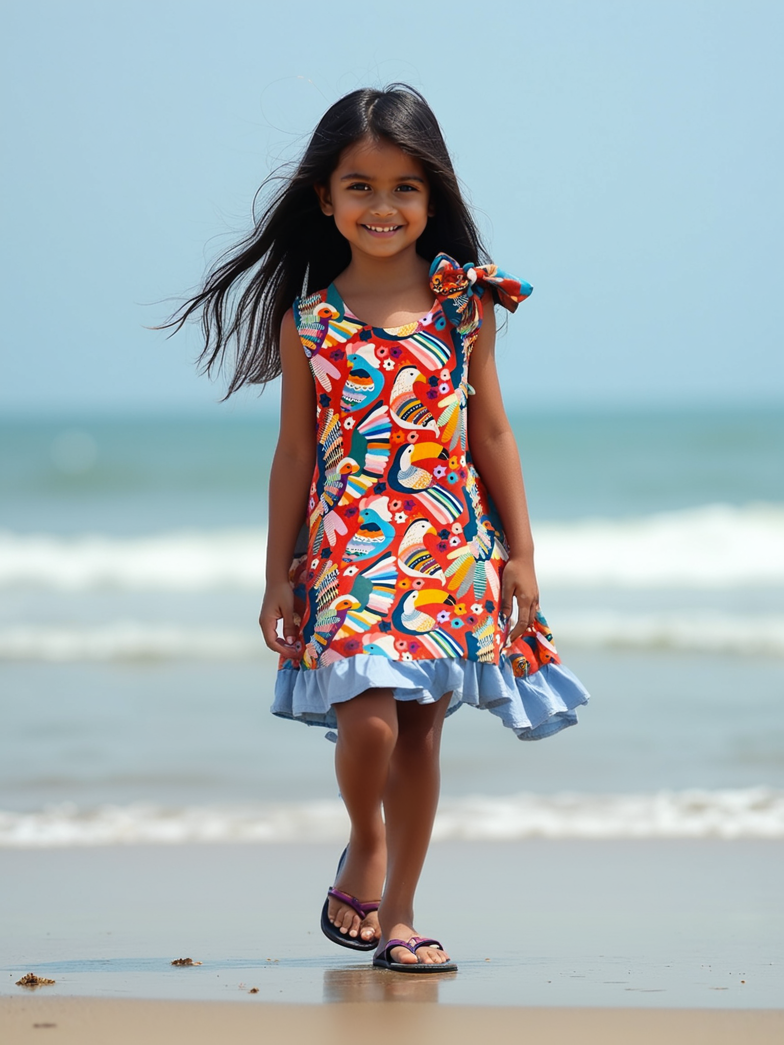 Toucan Tango Ruffle Cotton Red Dress