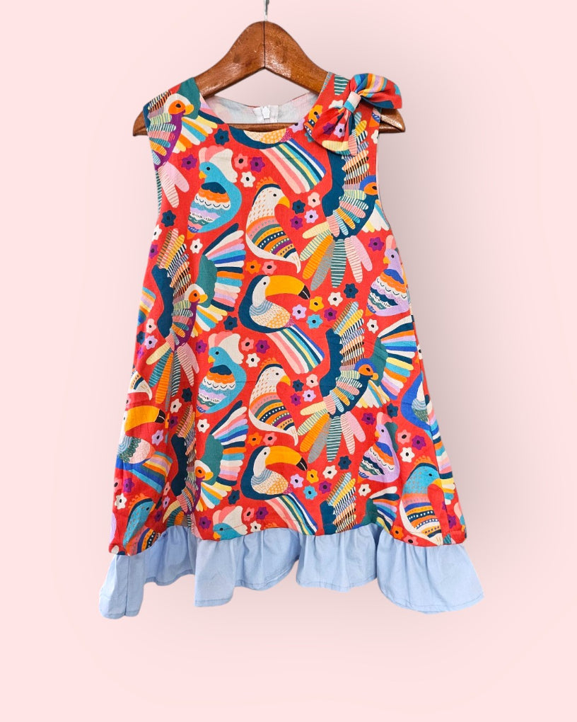Toucan Tango Ruffle Cotton Red Dress