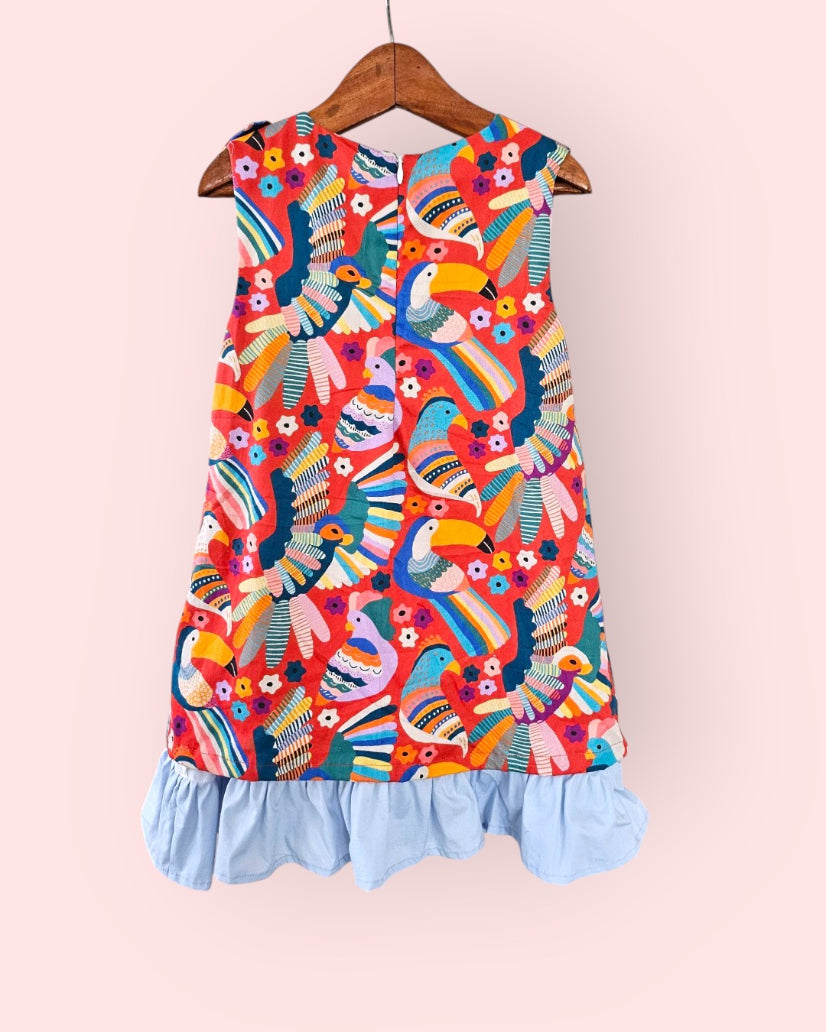 Toucan Tango Ruffle Cotton Red Dress