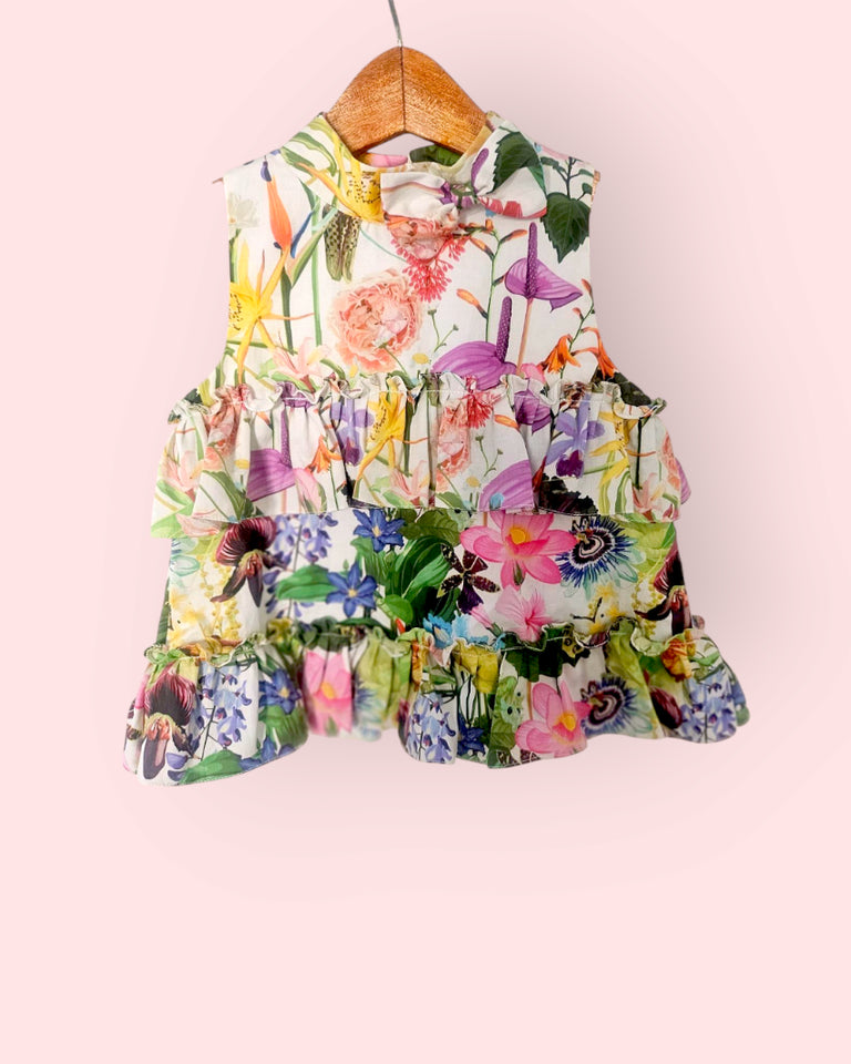 Tropical Tiered Ruffle Floral cotton Top