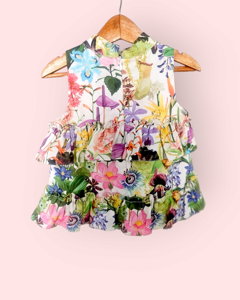 Tropical Tiered Ruffle Floral cotton Top