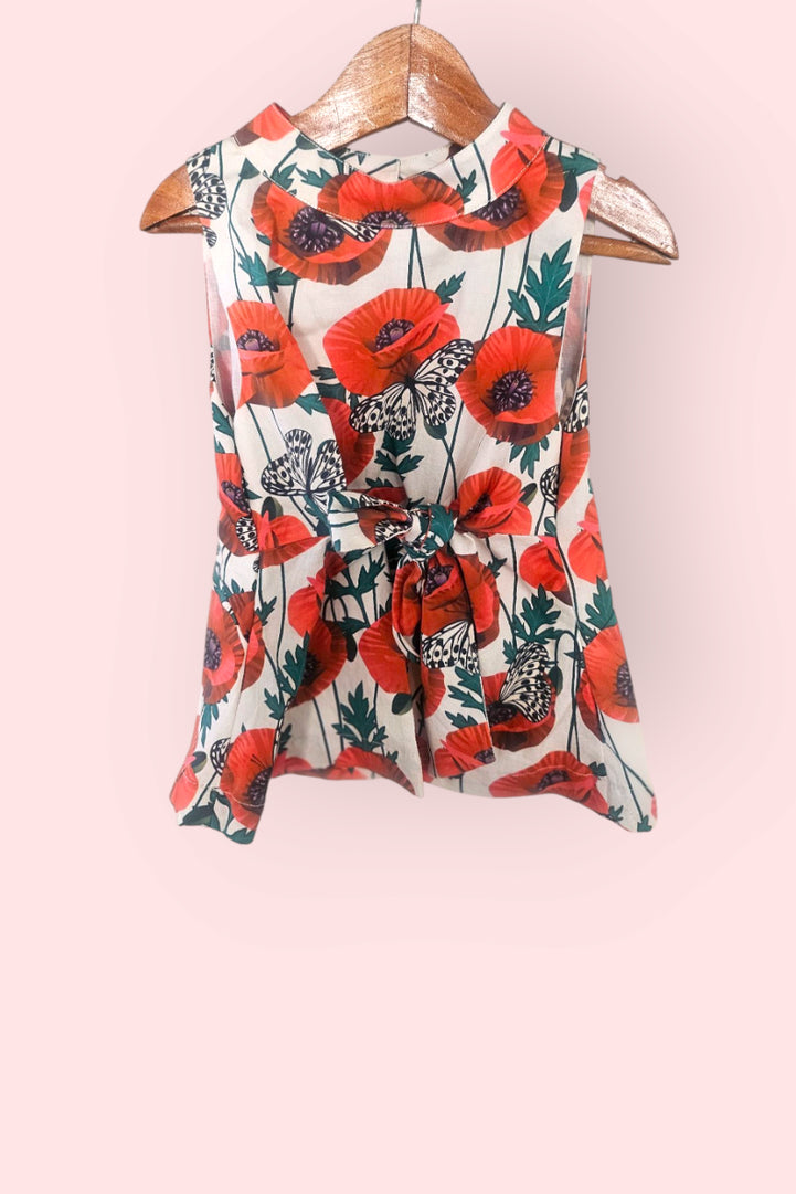 Poppy Bloom Tie-up Floral Cotton Top