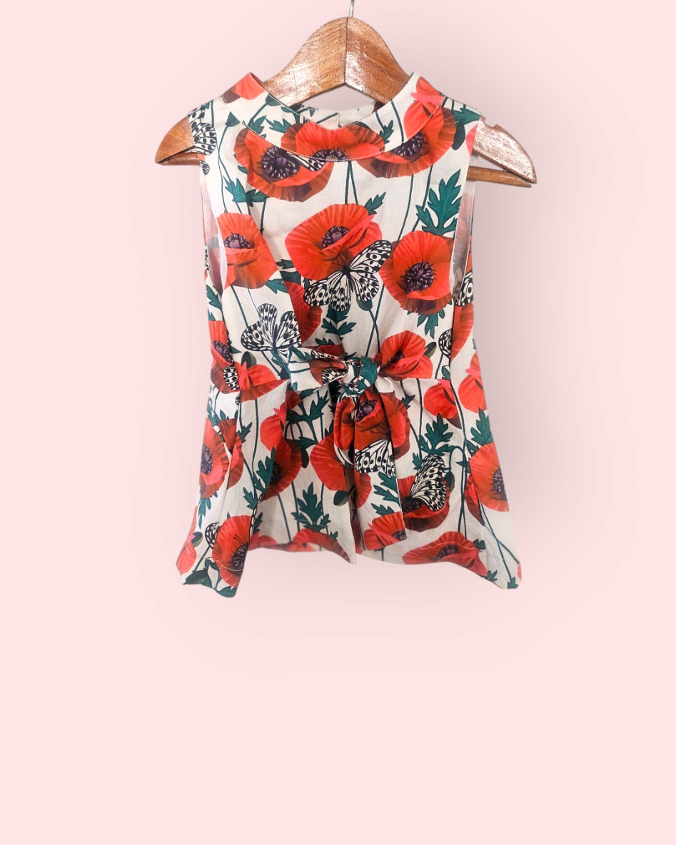 Poppy Bloom Tie-up Floral Cotton Top
