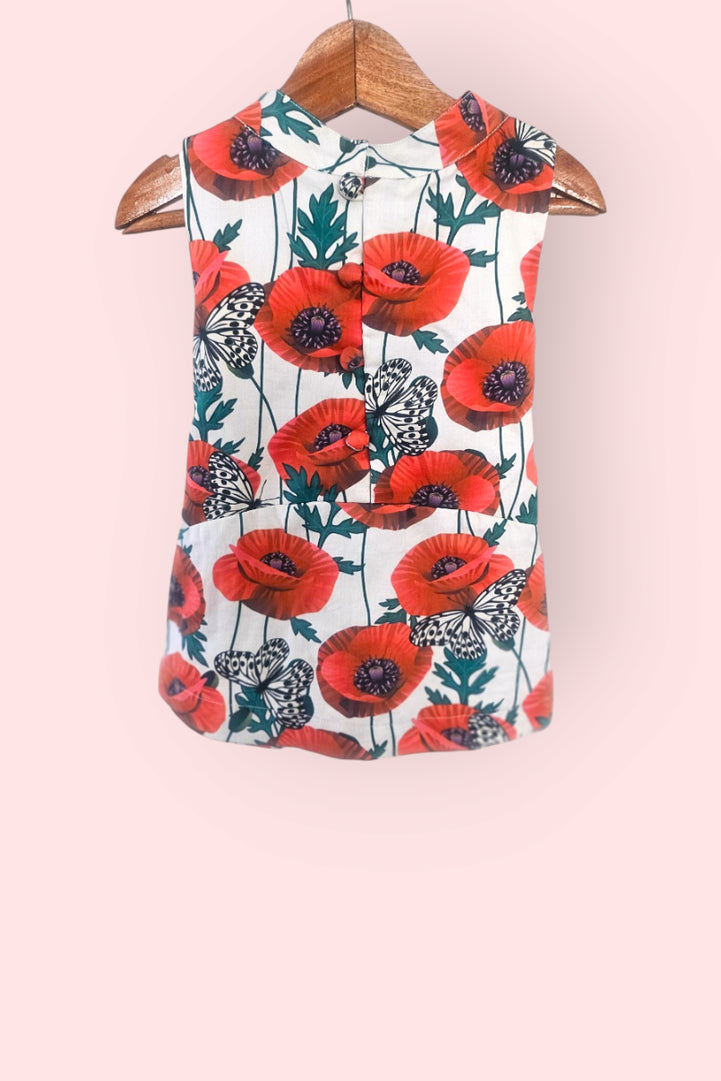 Poppy Bloom Tie-up Floral Cotton Top
