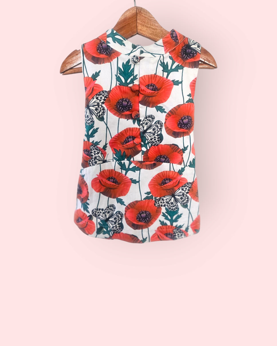 Poppy Bloom Tie-up Floral Cotton Top