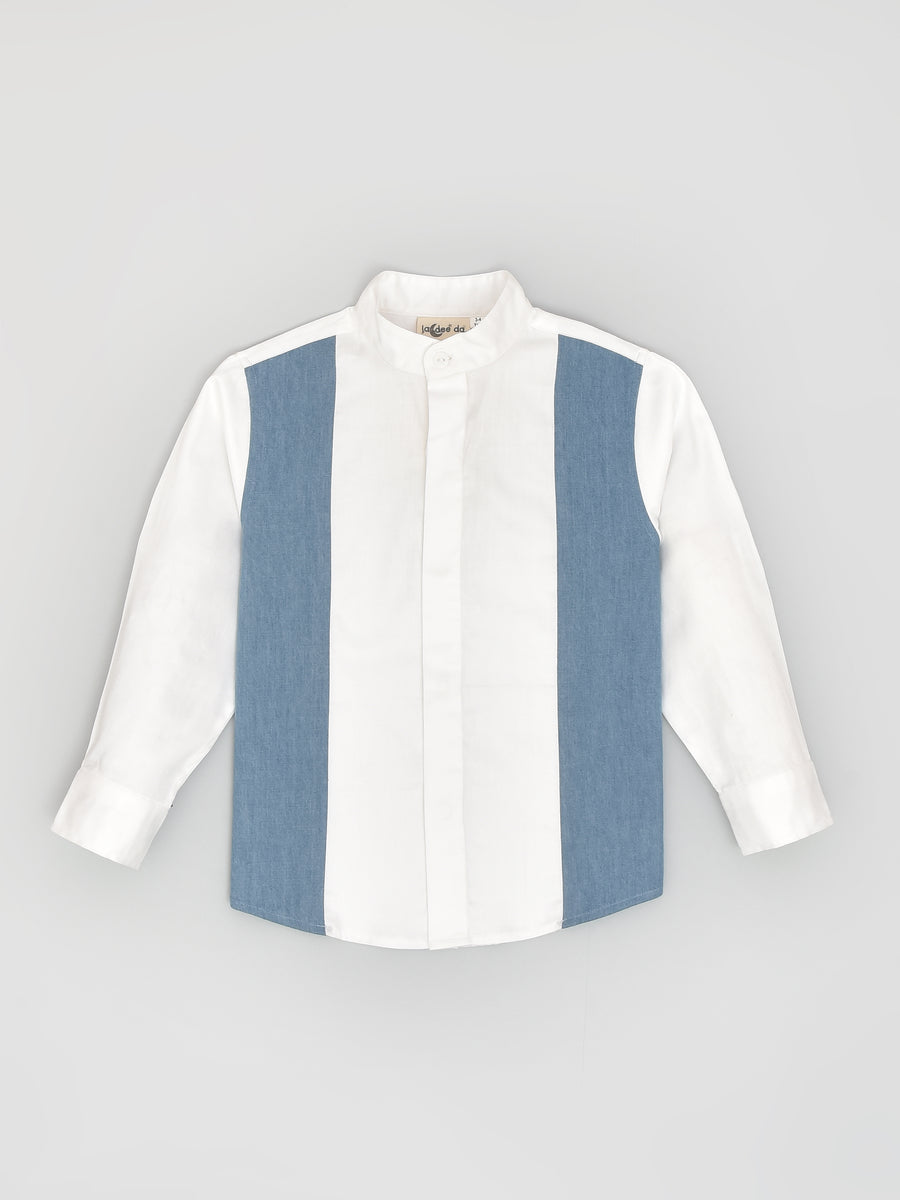 White Denim Panel Shirt
