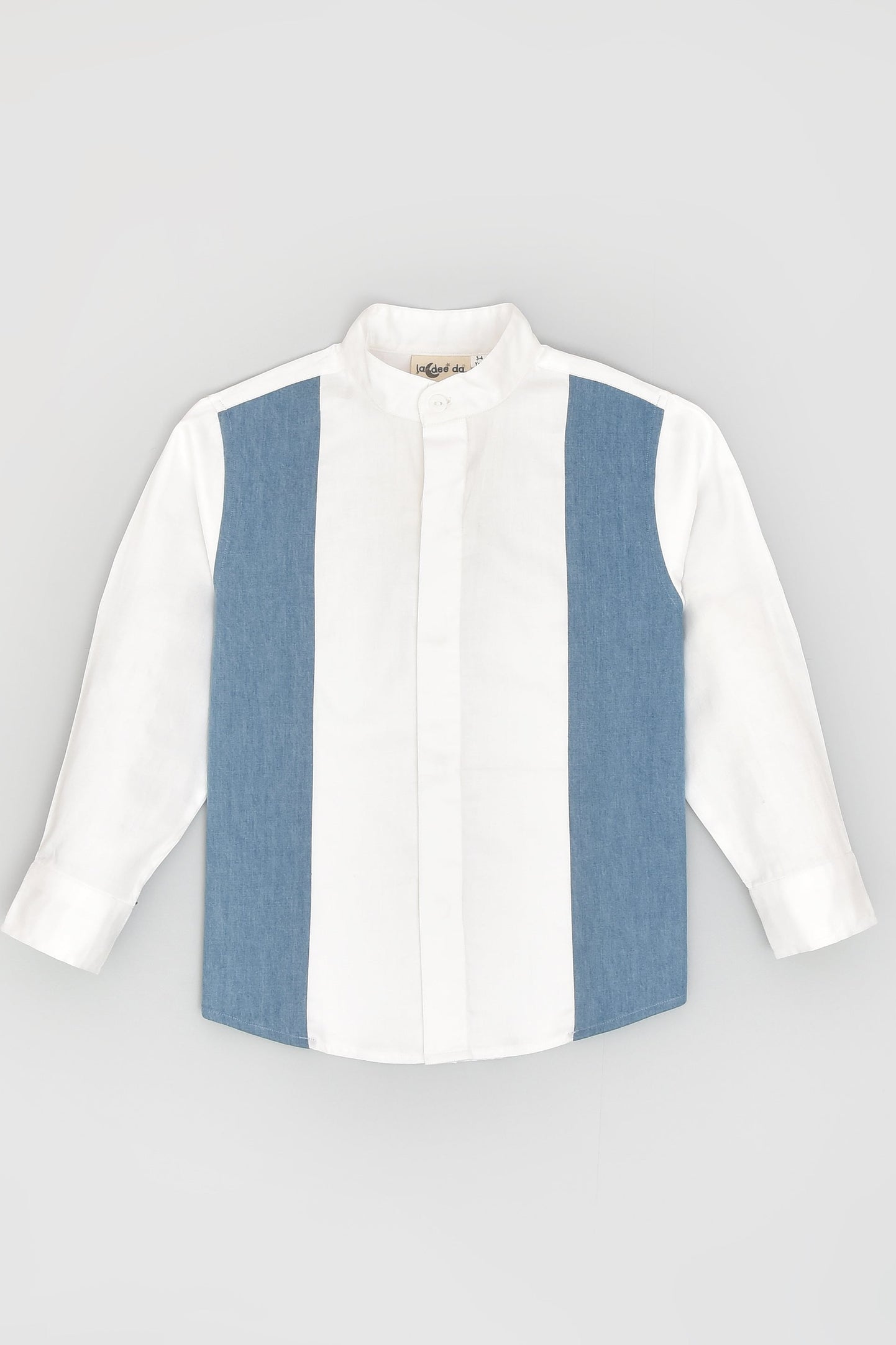 Father's Day Special : Twinning Set Denim White Panel Formal Shirt