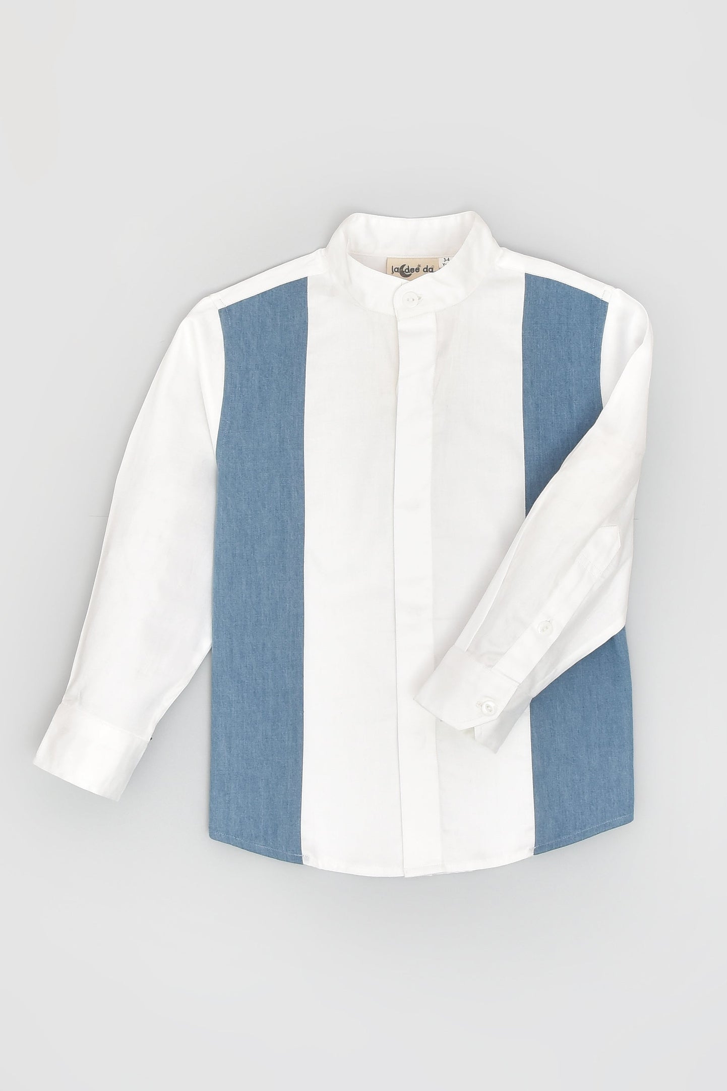 Father's Day Special : Twinning Set Denim White Panel Formal Shirt