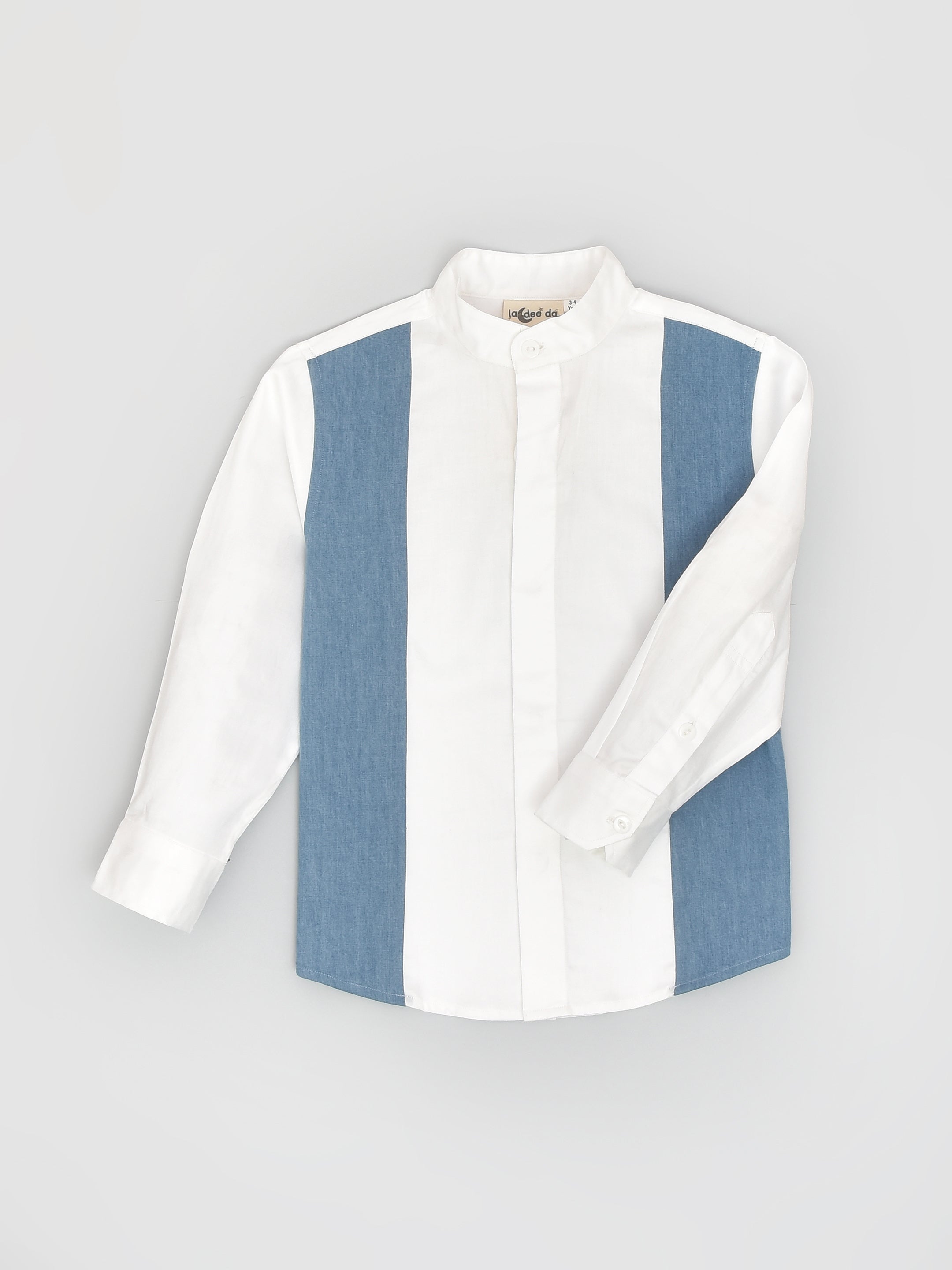 Father's Day Special : Twinning Set Denim White Panel Formal Shirt