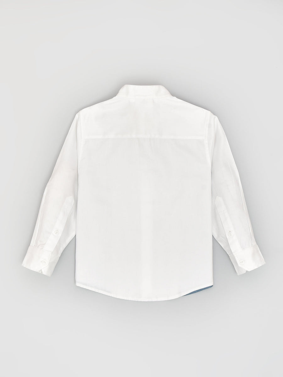 Father's Day Special : Twinning Set Denim White Panel Formal Shirt