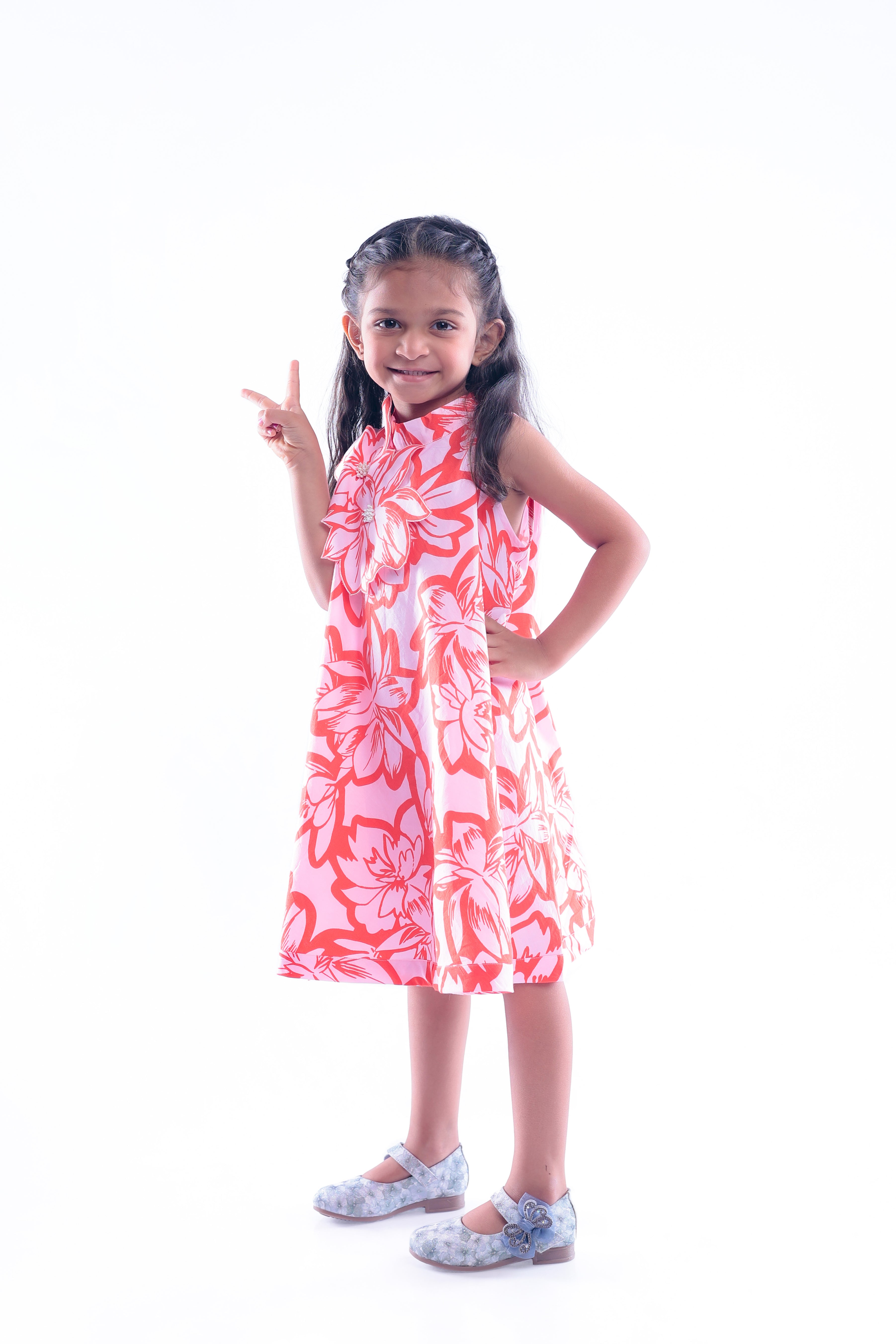 Red and Pink Floral Print Dress