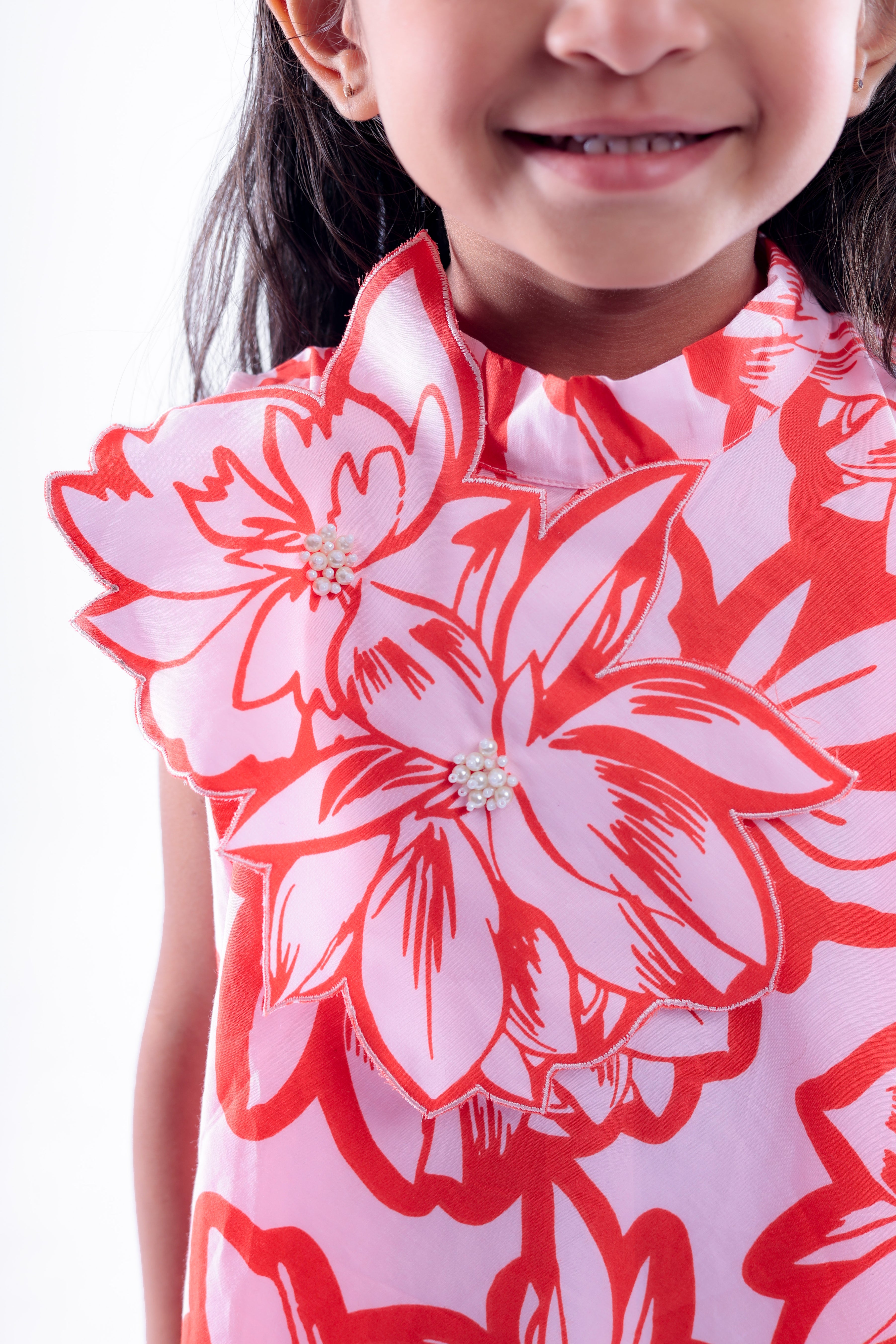 Red and Pink Floral Print Dress