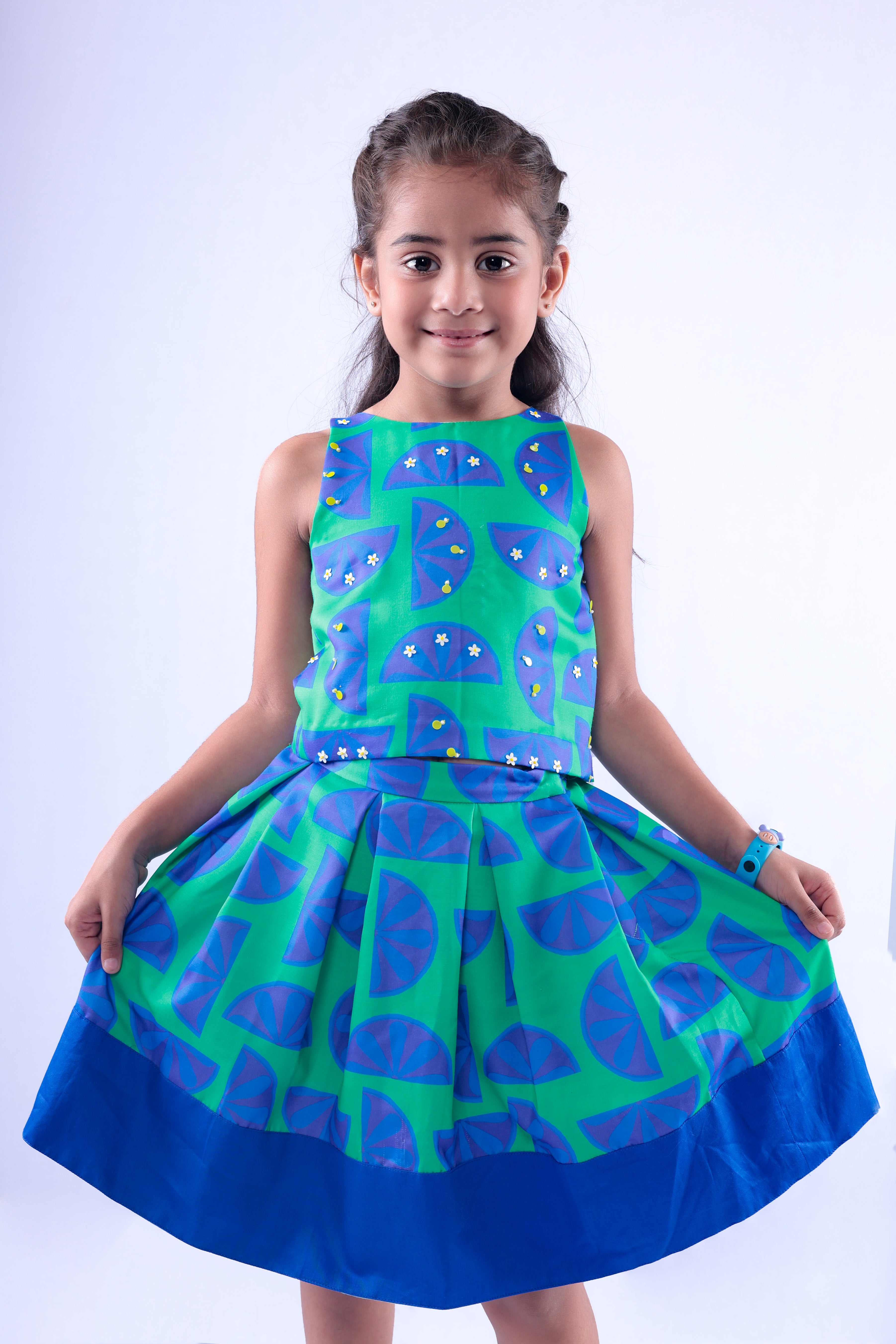 Blue and Green Lemon Top and Skirt