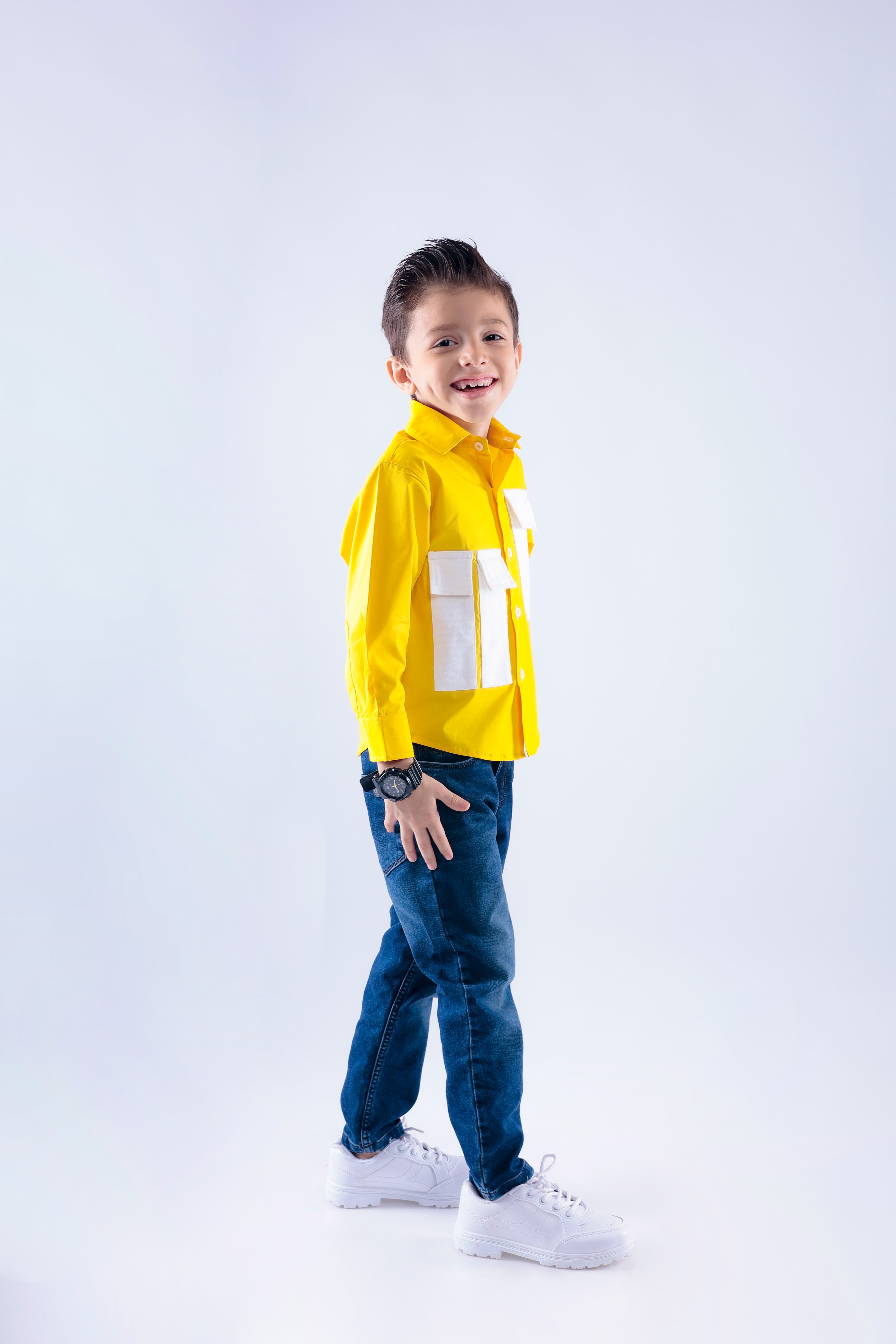 Yellow Shirt with White Pockets