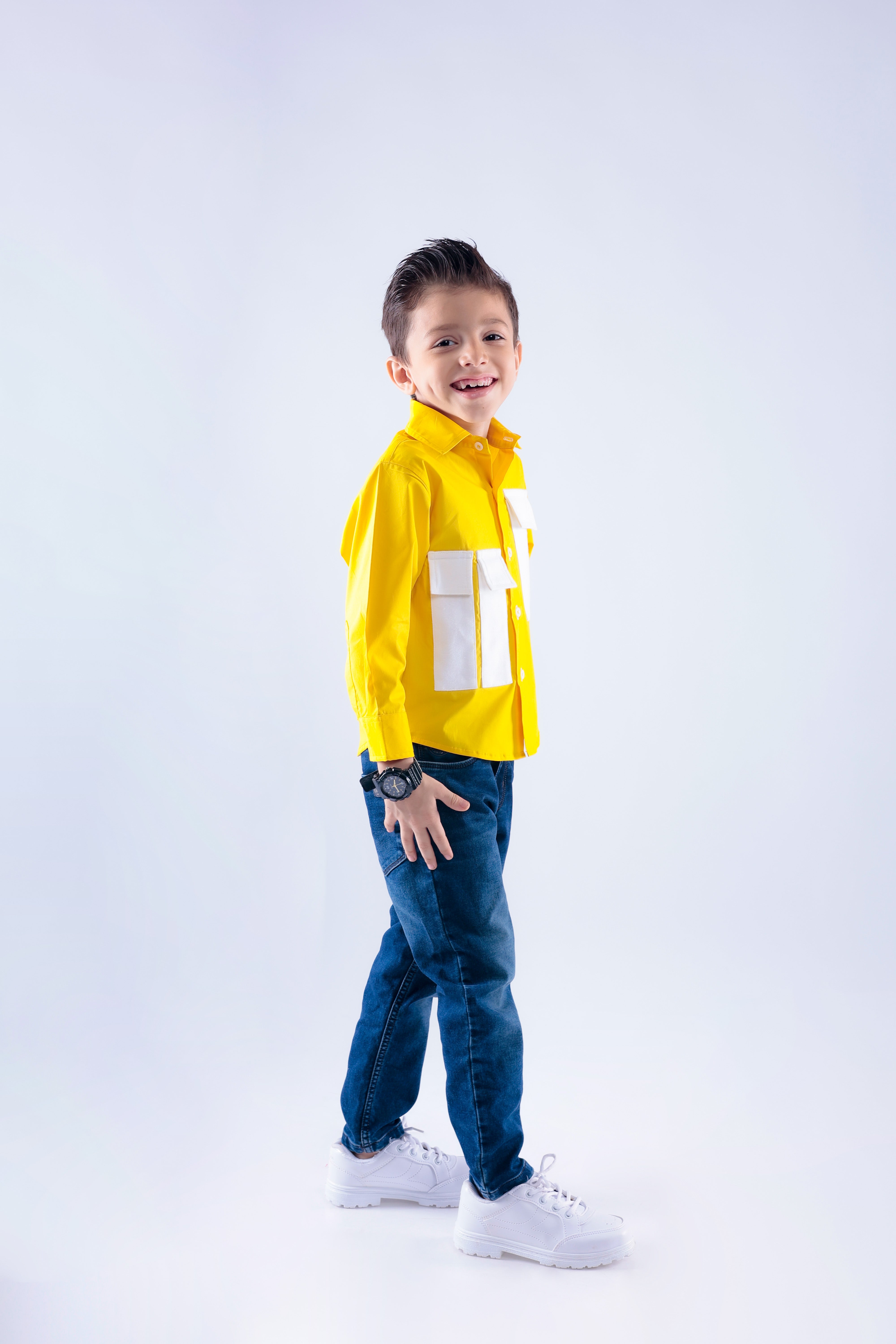 Yellow Shirt with White Pockets