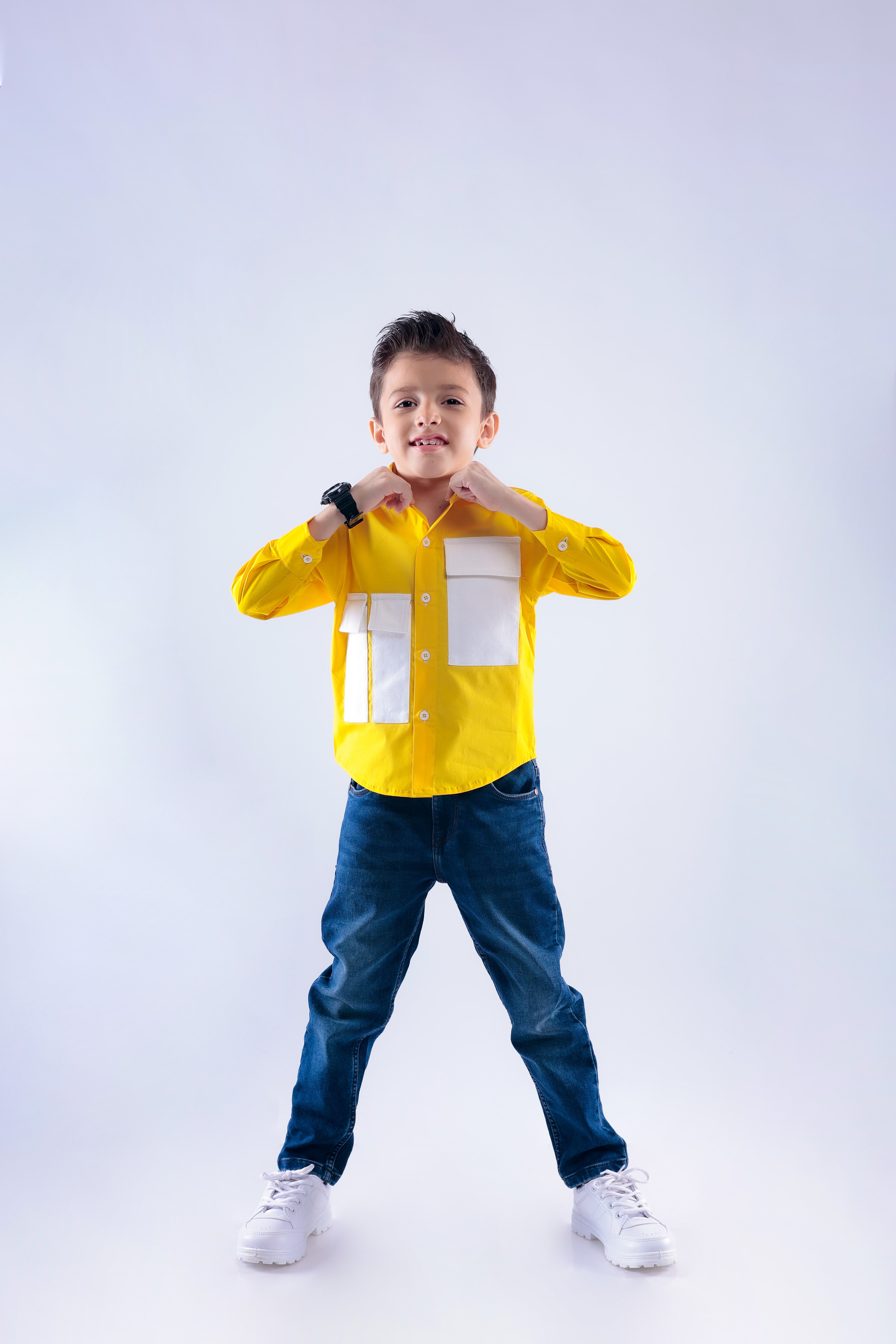 Yellow Shirt with White Pockets