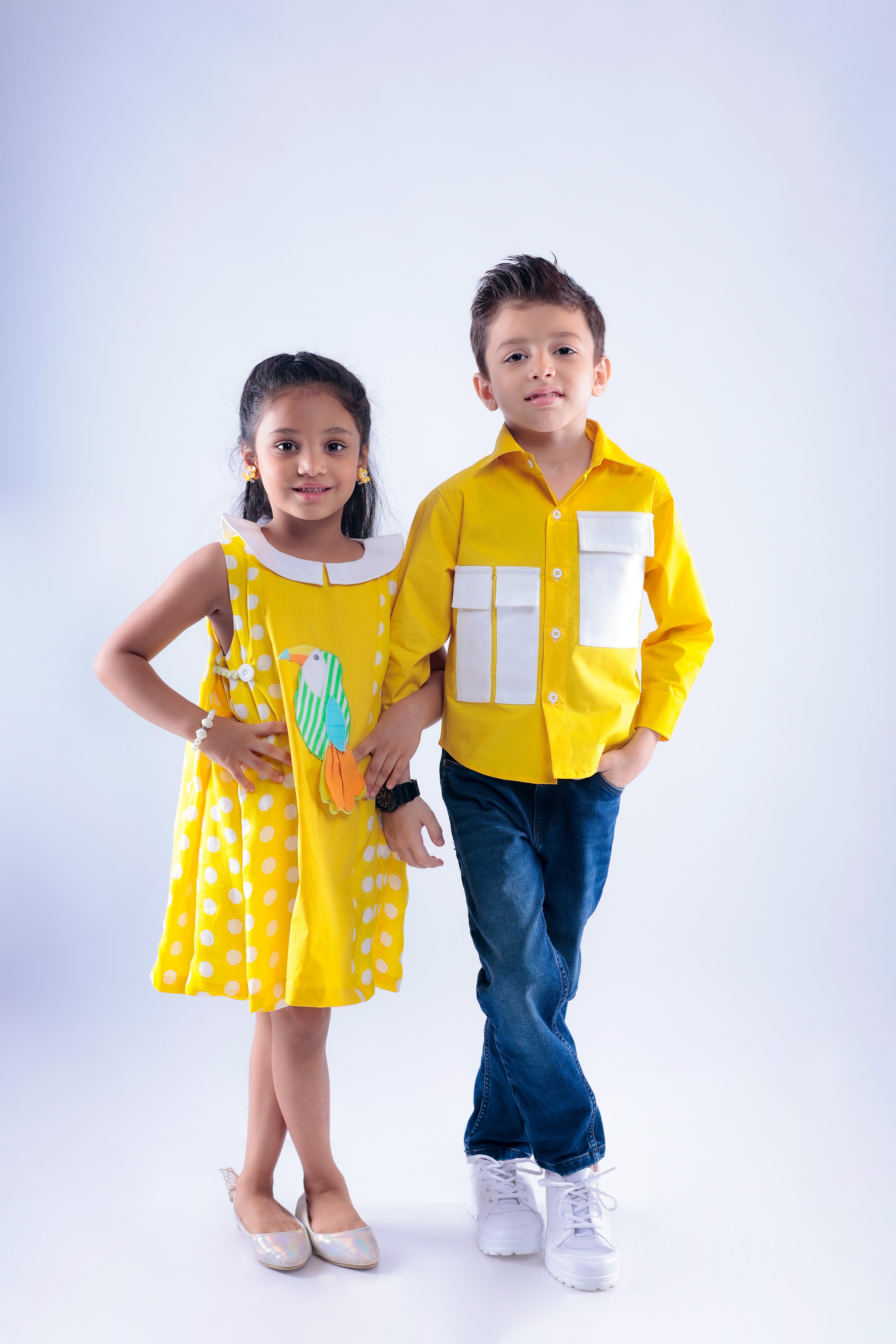 Twinning Set with Yellow Shirt and Toucan Dress