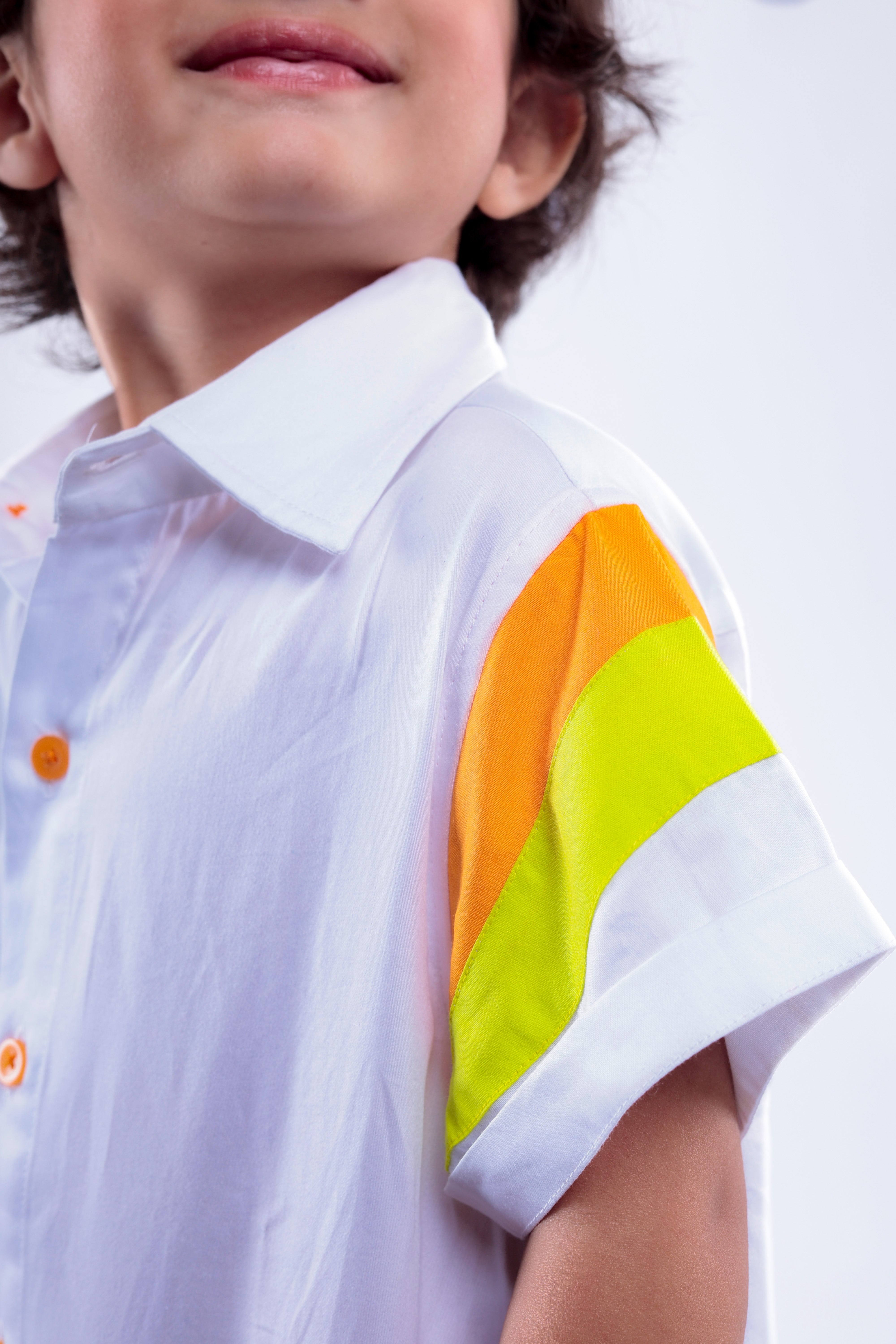 White Shirt with Green & Orange Stripes