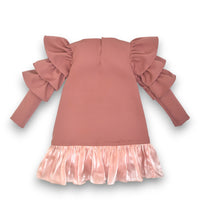 Pink Frill Dress Adorned with Charming 3D Hand Embroidered Butterflies