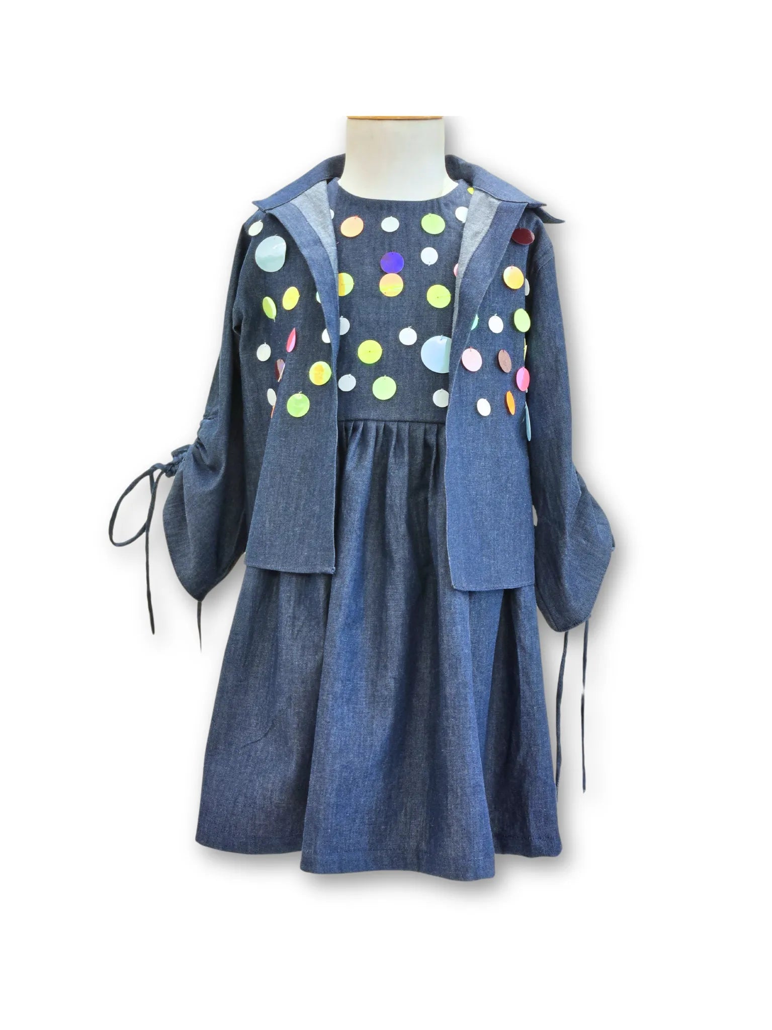 Sequence Embroidered Dark Denim Dress with Jacket