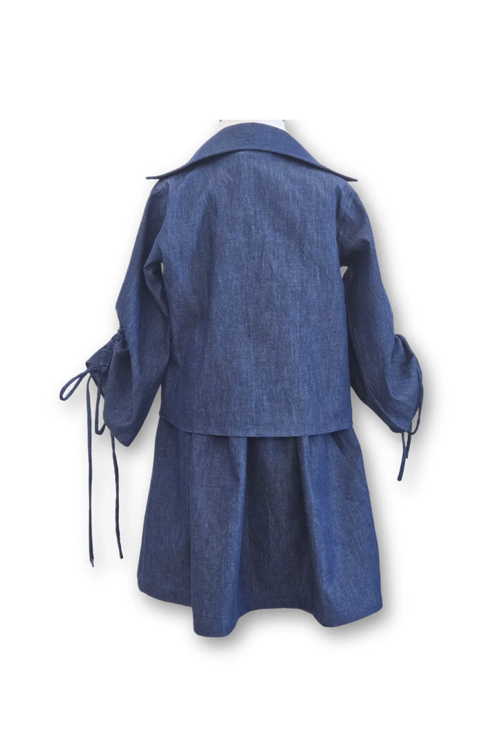 Sequence Embroidered Dark Denim Dress with Jacket
