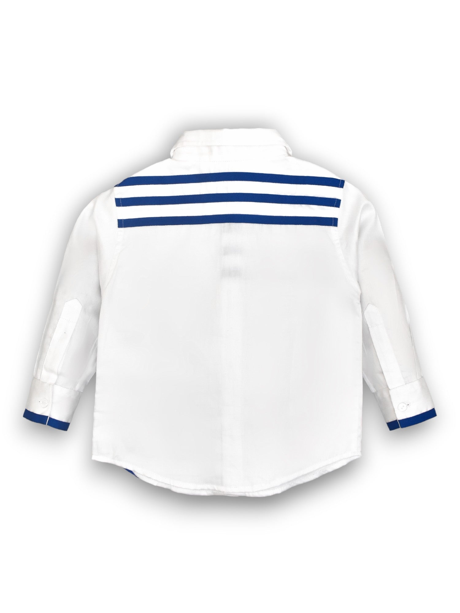 Classic White Shirt with Stylish Blue Ribbon Stripes and Football Embellishment