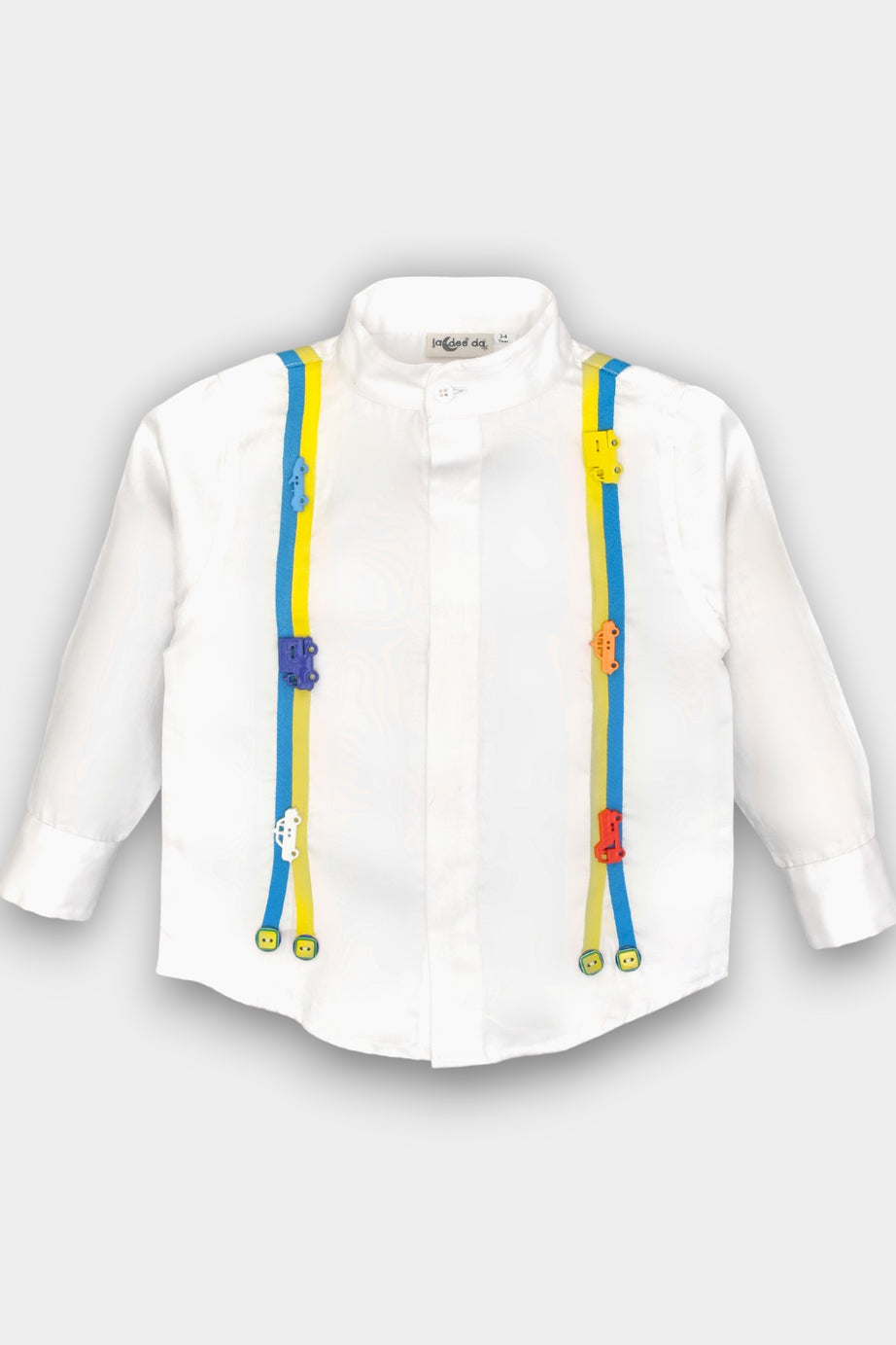 White Gallas Shirt Elevated with Multicoloured Car Embellishments