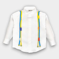 White Gallas Shirt Elevated with Multicoloured Car Embellishments