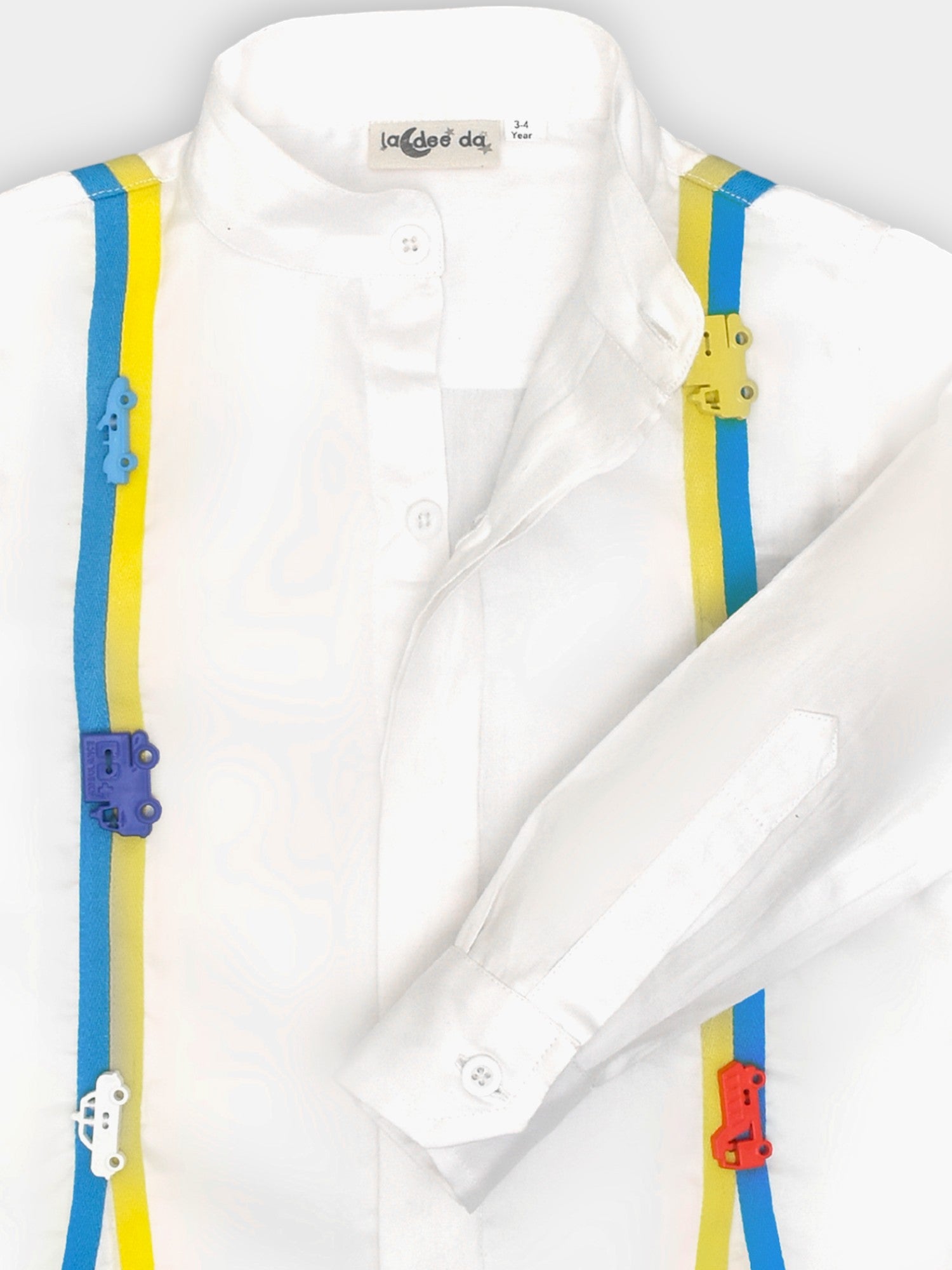 White Gallas Shirt Elevated with Multicoloured Car Embellishments