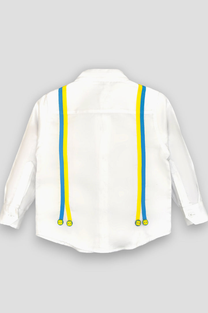 White Gallas Shirt Elevated with Multicoloured Car Embellishments