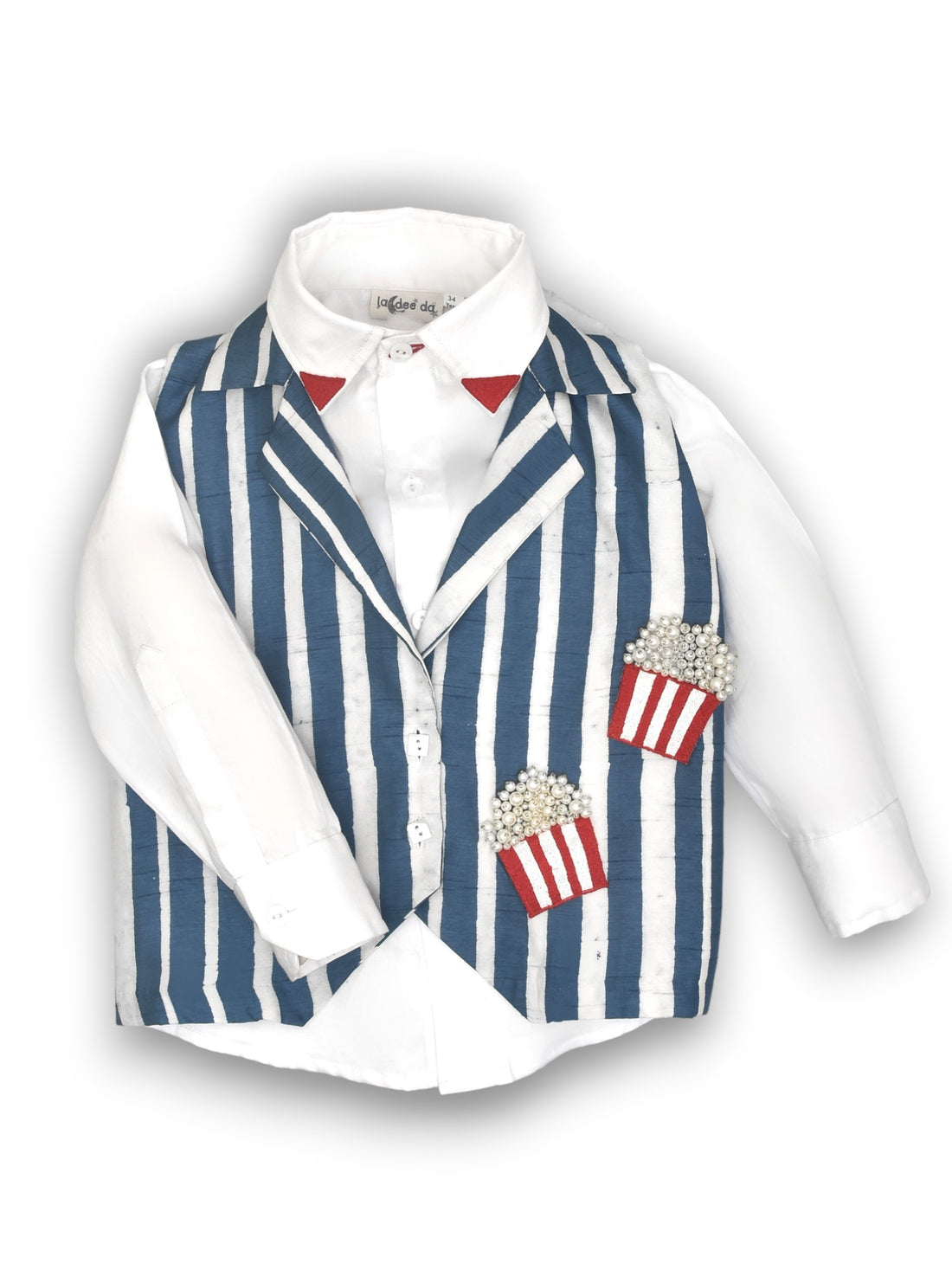 Classic White Shirt & Playful Sleeveless Popcorn Jacket Set