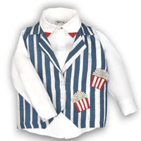 Classic White Shirt & Playful Sleeveless Popcorn Jacket Set