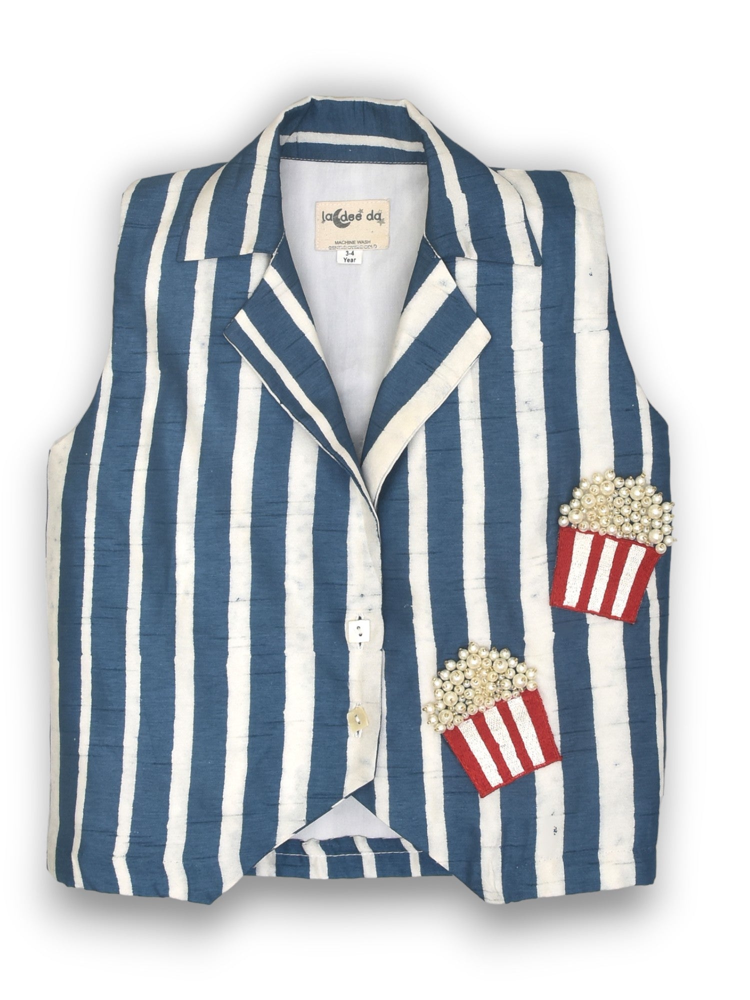 Classic White Shirt & Playful Sleeveless Popcorn Jacket Set