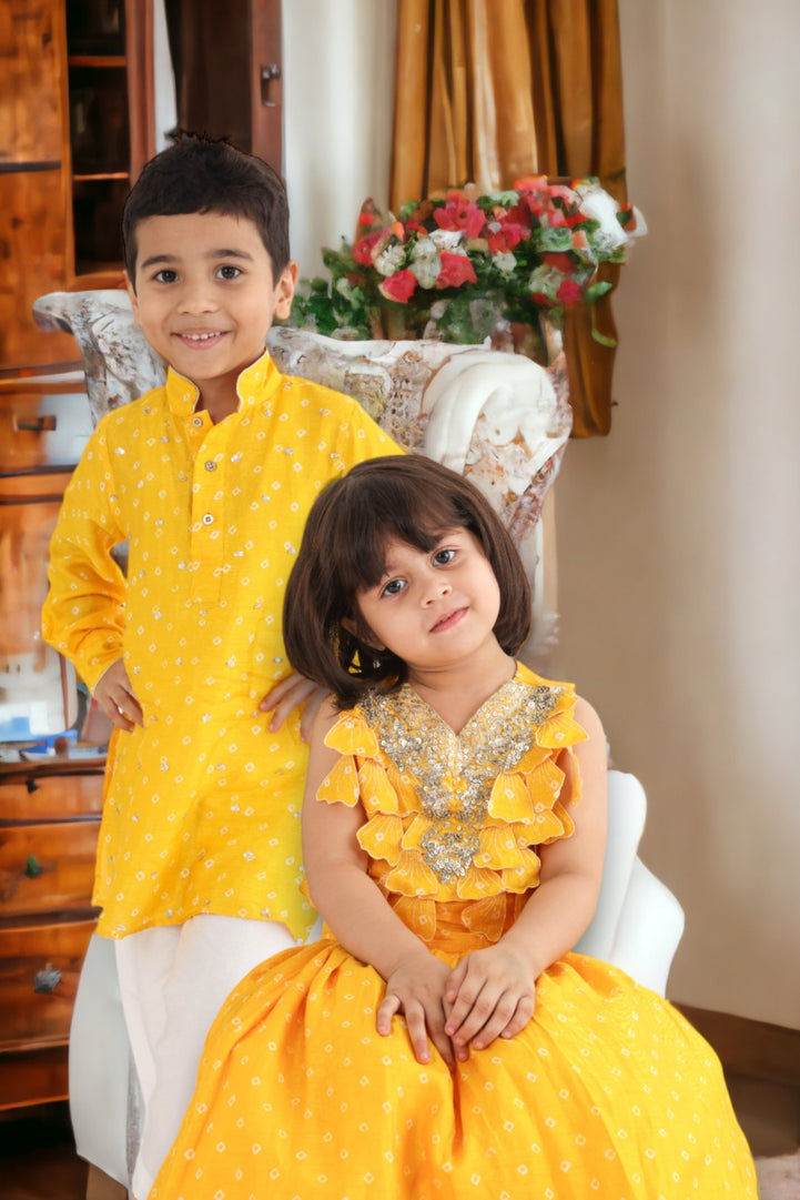 Yellow Bandhani Print Twinning