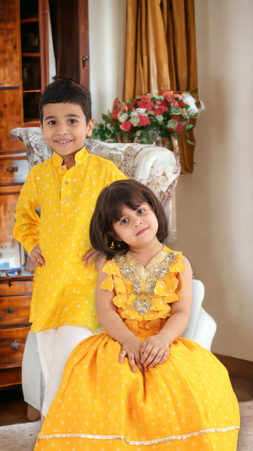 Twinning in Heavy Embroidered Top with Stunning 3d Cutwork Petals and Lehenga and Kurta Pyjama