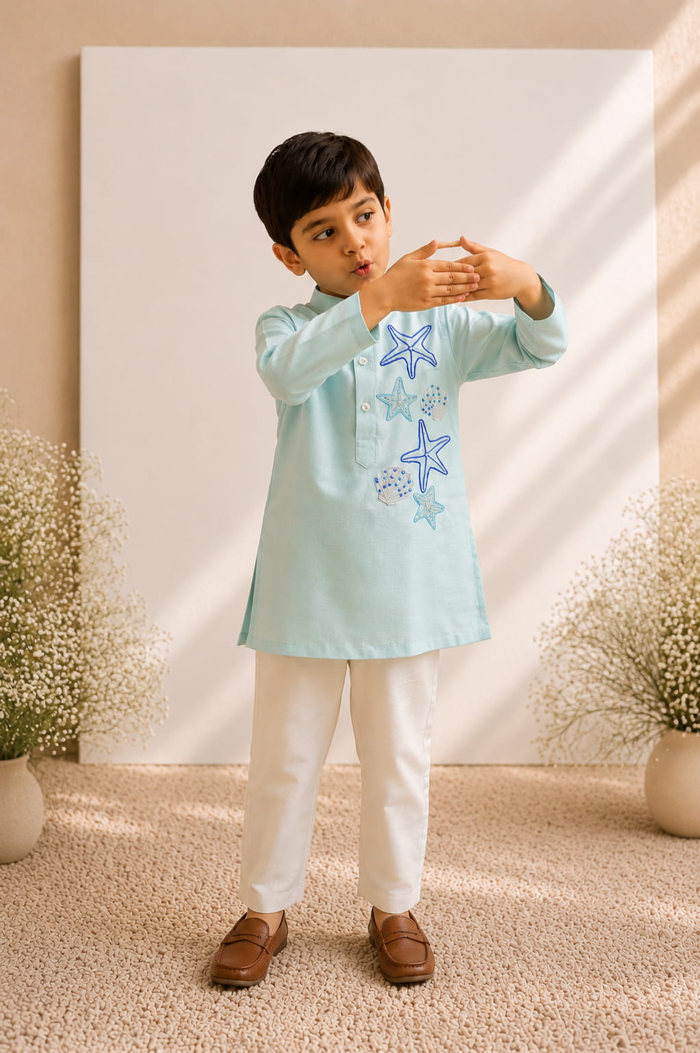 Coral — Kurta Set in Aqua